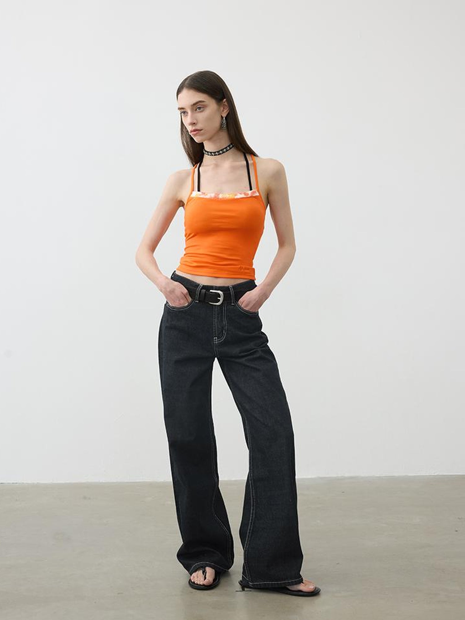 AFTADAWN Floral Sequin Beaded Halter Top