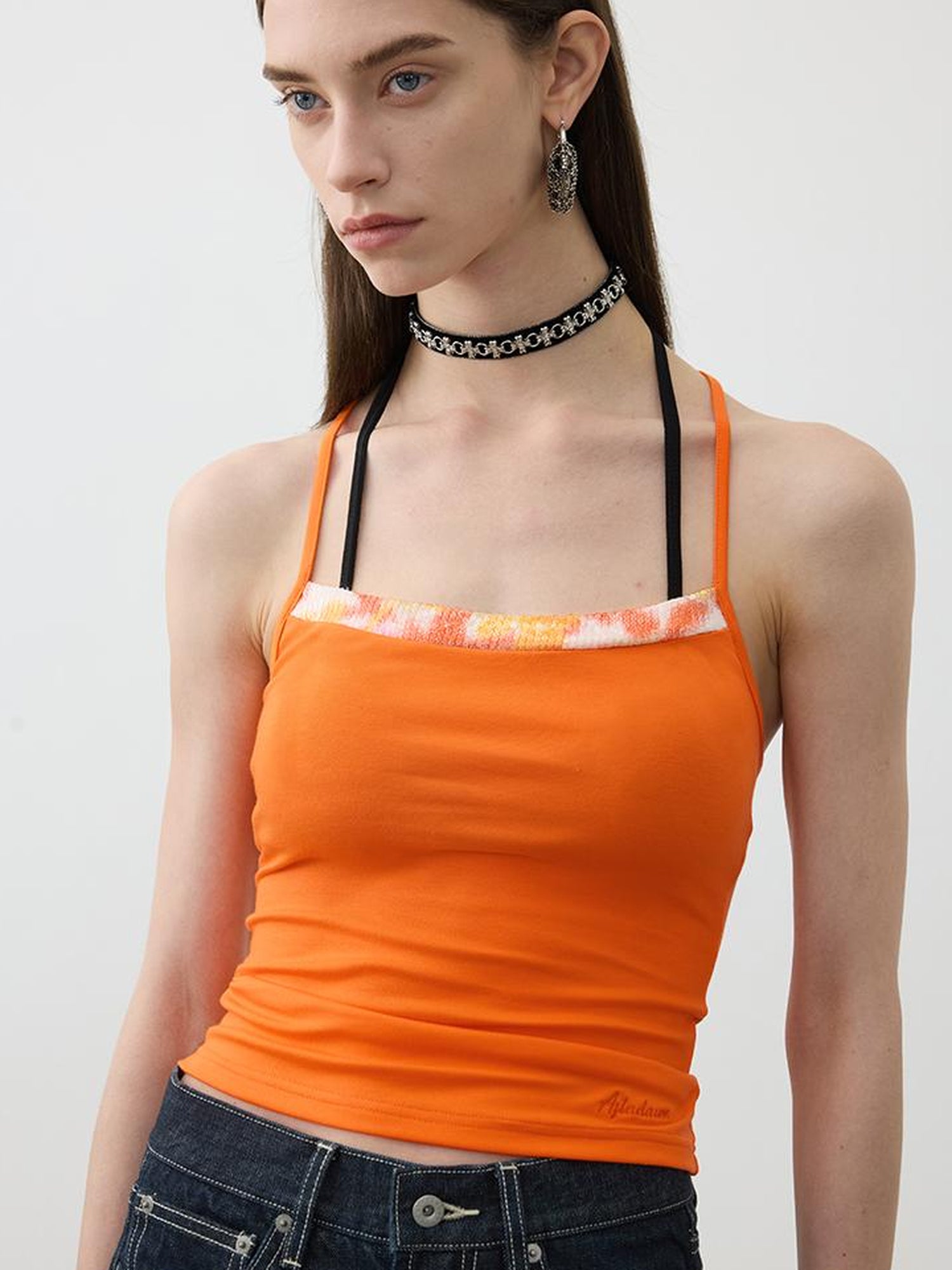 AFTADAWN Floral Sequin Beaded Halter Top