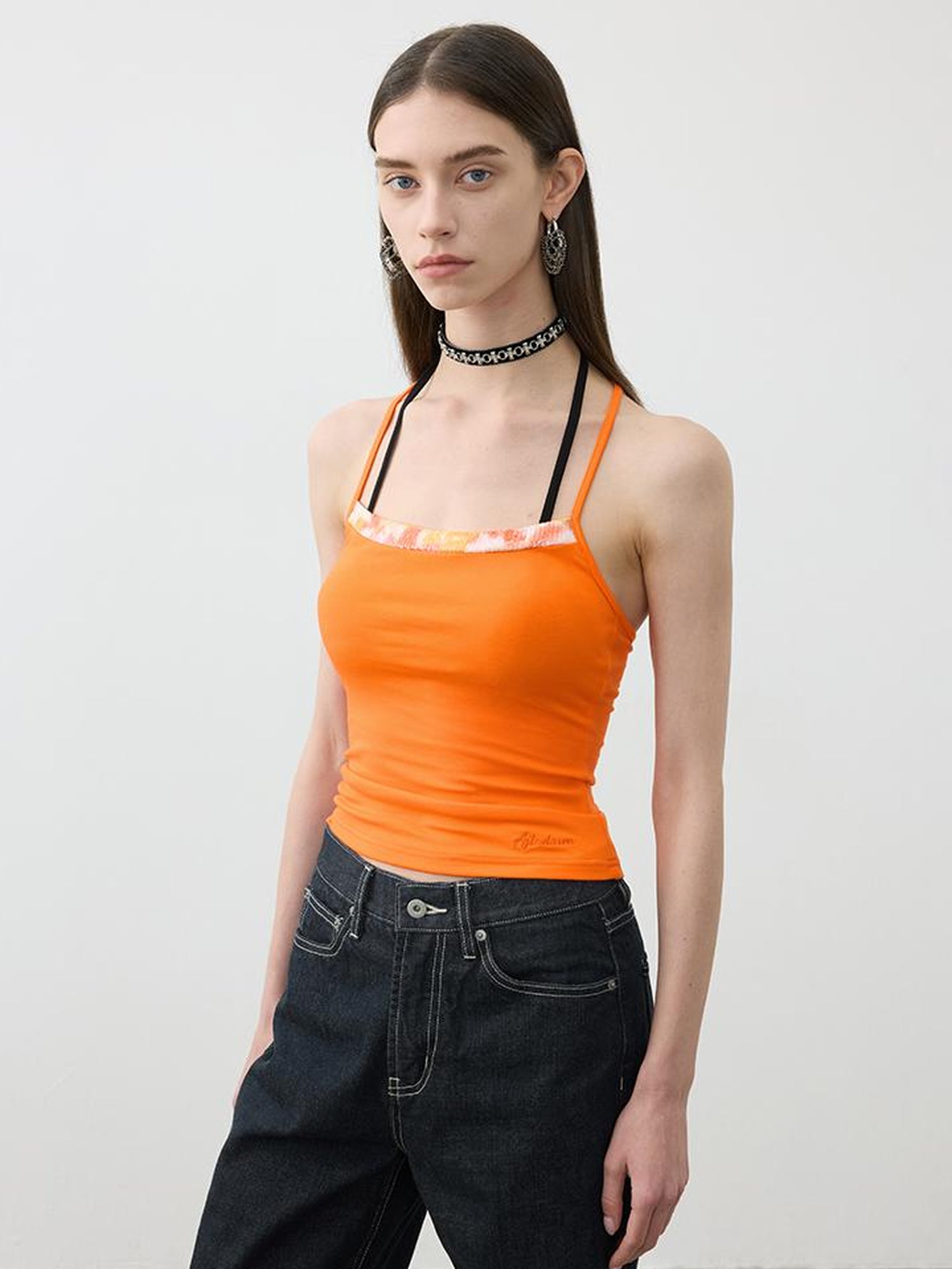 AFTADAWN Floral Sequin Beaded Halter Top