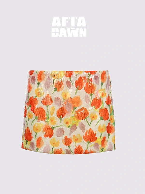 Floral Sequin Tulip Bodycon Skirt