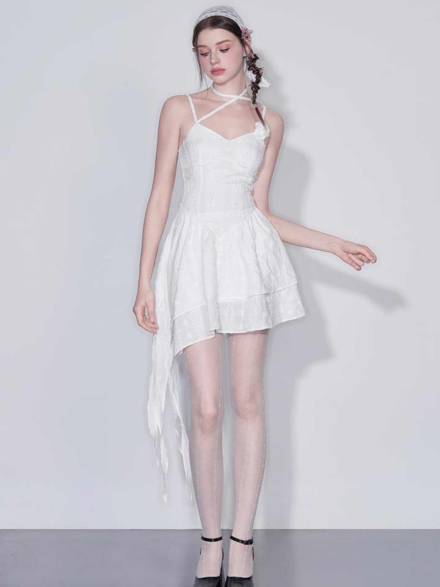 AFTADAWN Floral V Waist Ruffle Hem Sundress