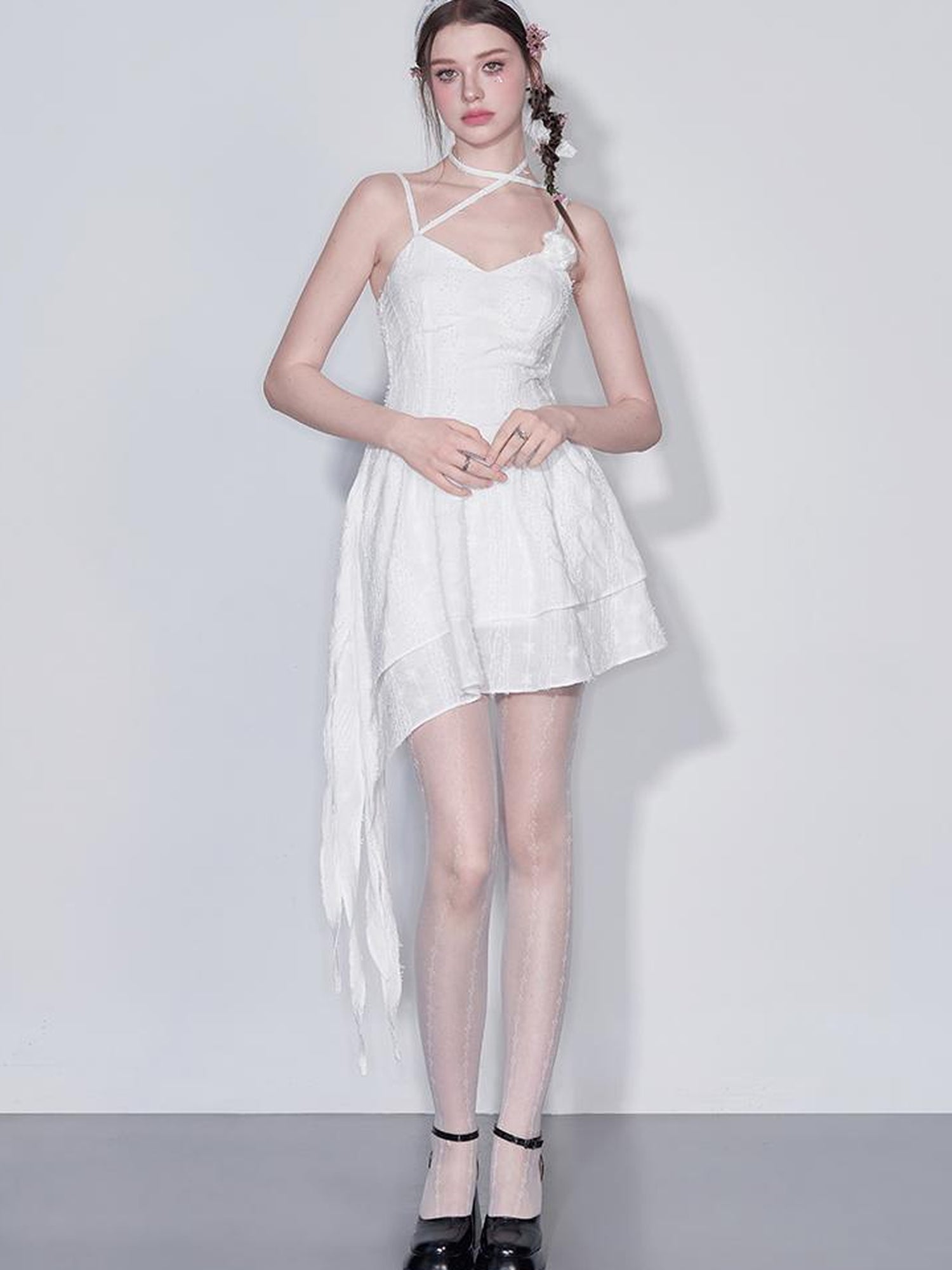 AFTADAWN Floral V Waist Ruffle Hem Sundress