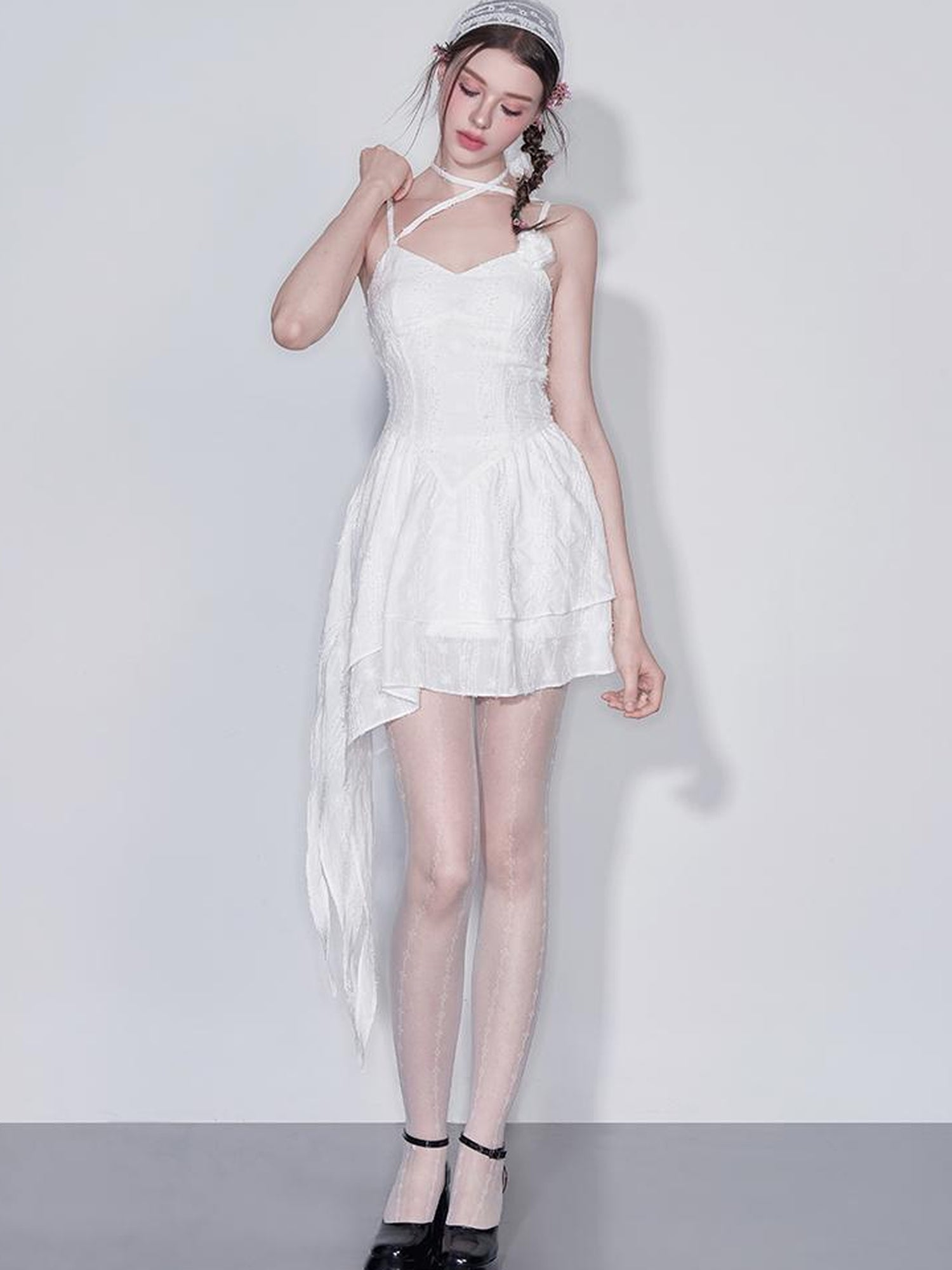 AFTADAWN Floral V Waist Ruffle Hem Sundress