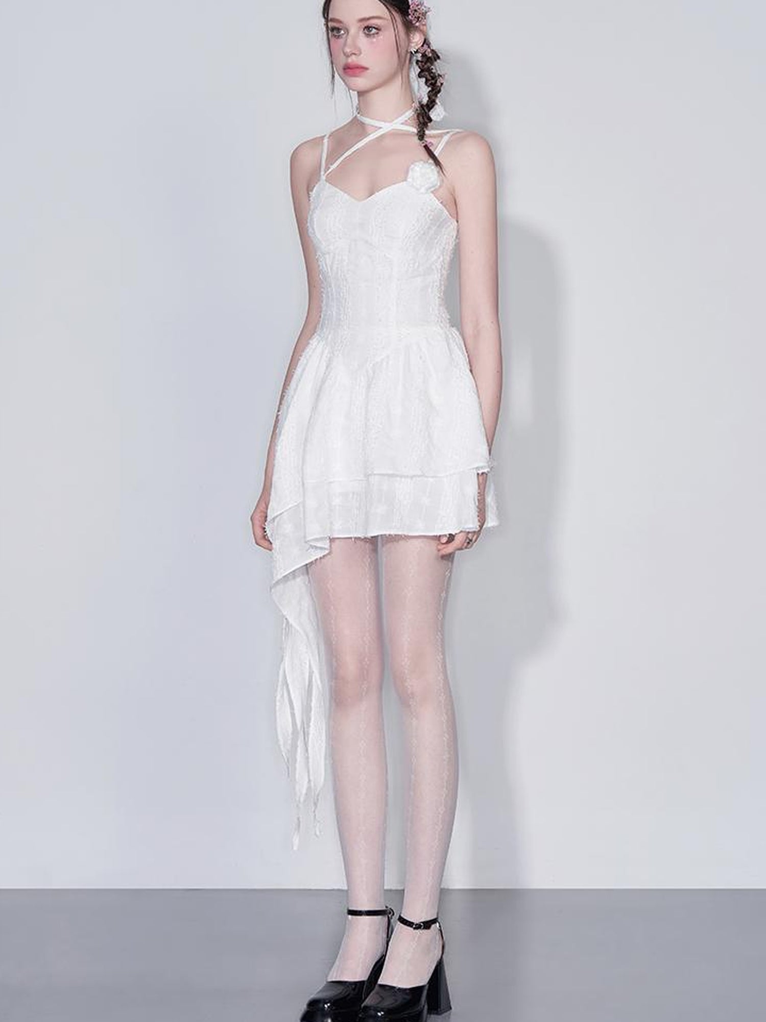 AFTADAWN Floral V Waist Ruffle Hem Sundress