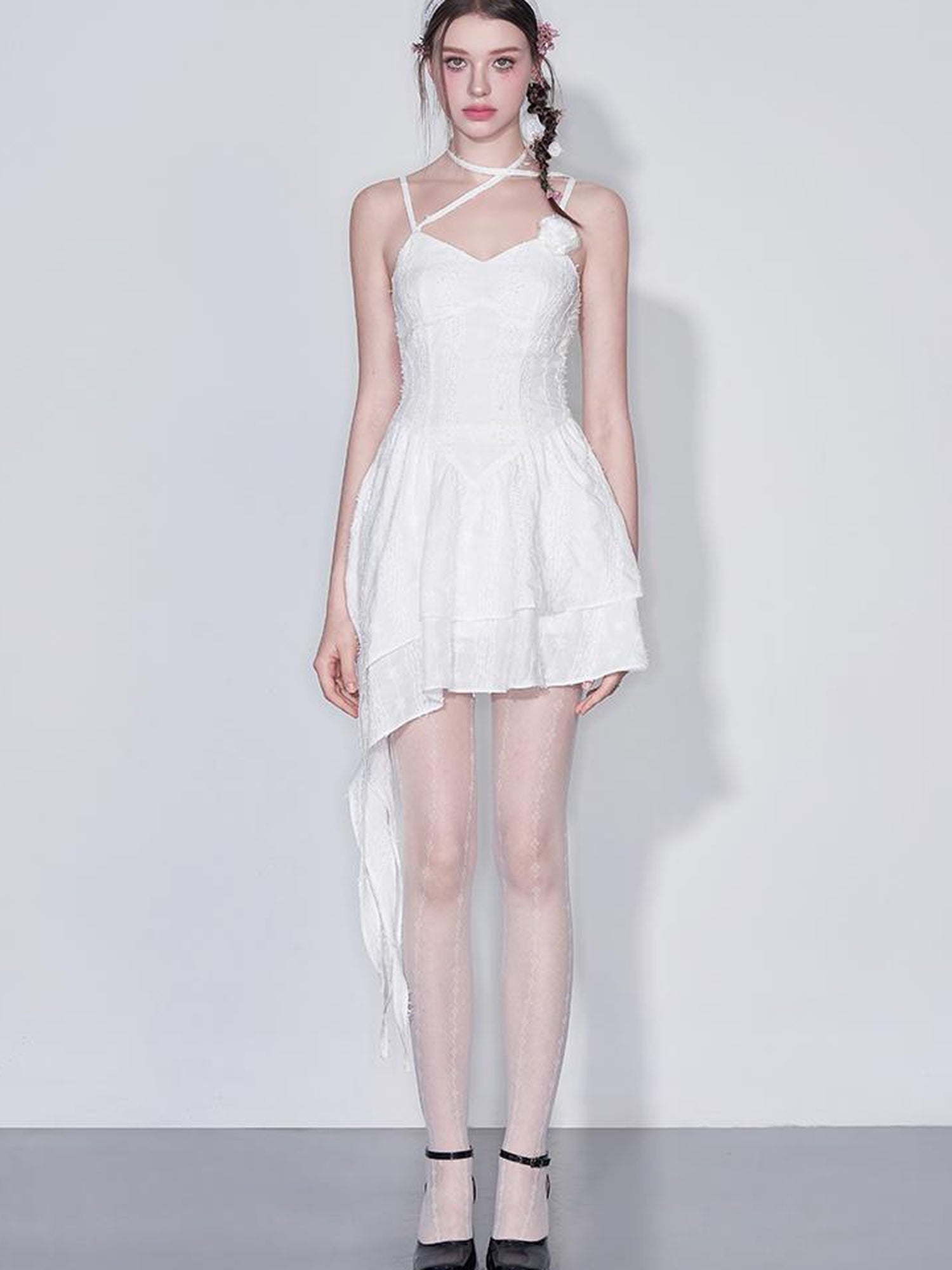 AFTADAWN Floral V Waist Ruffle Hem Sundress