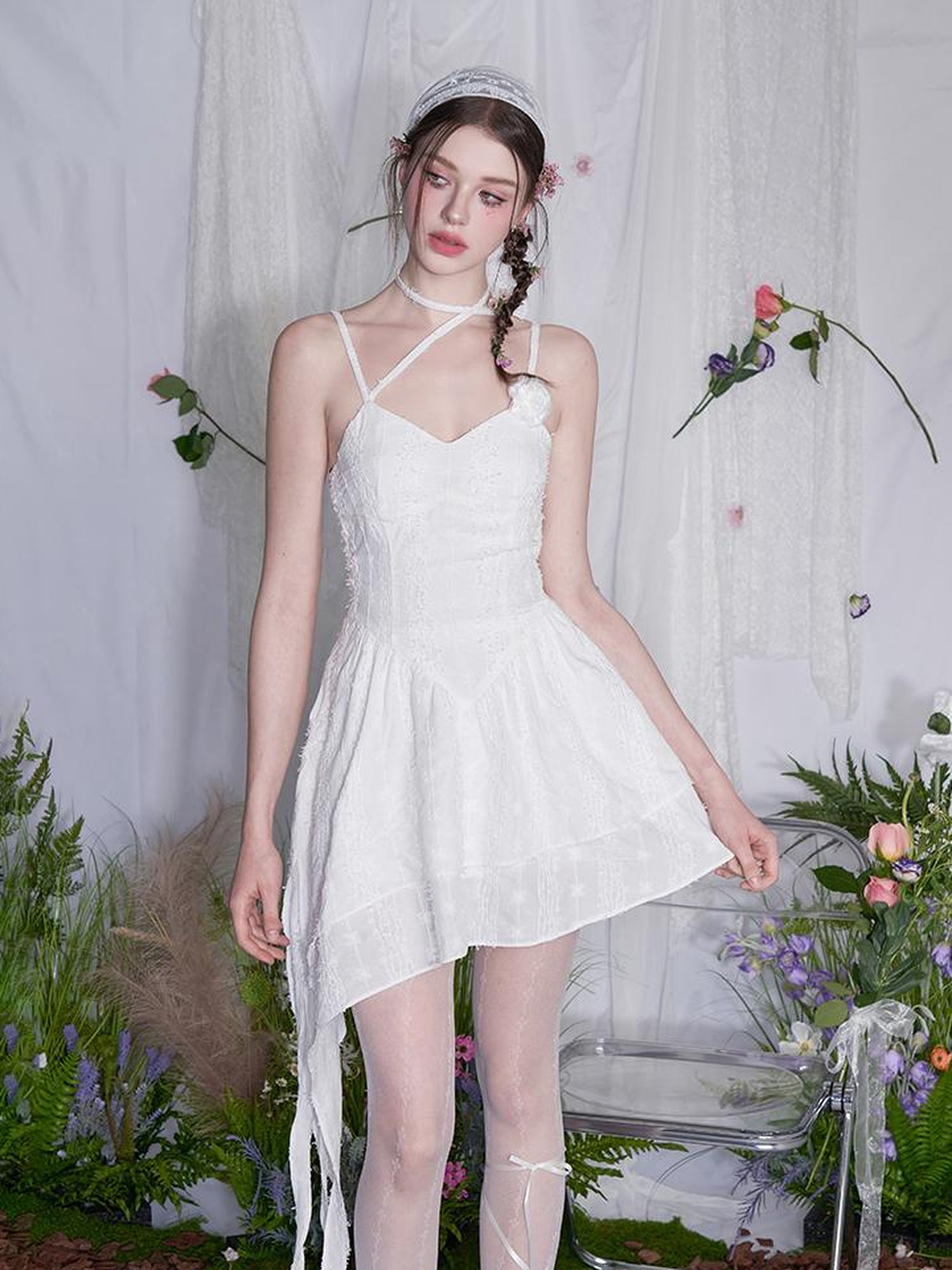 AFTADAWN Floral V Waist Ruffle Hem Sundress