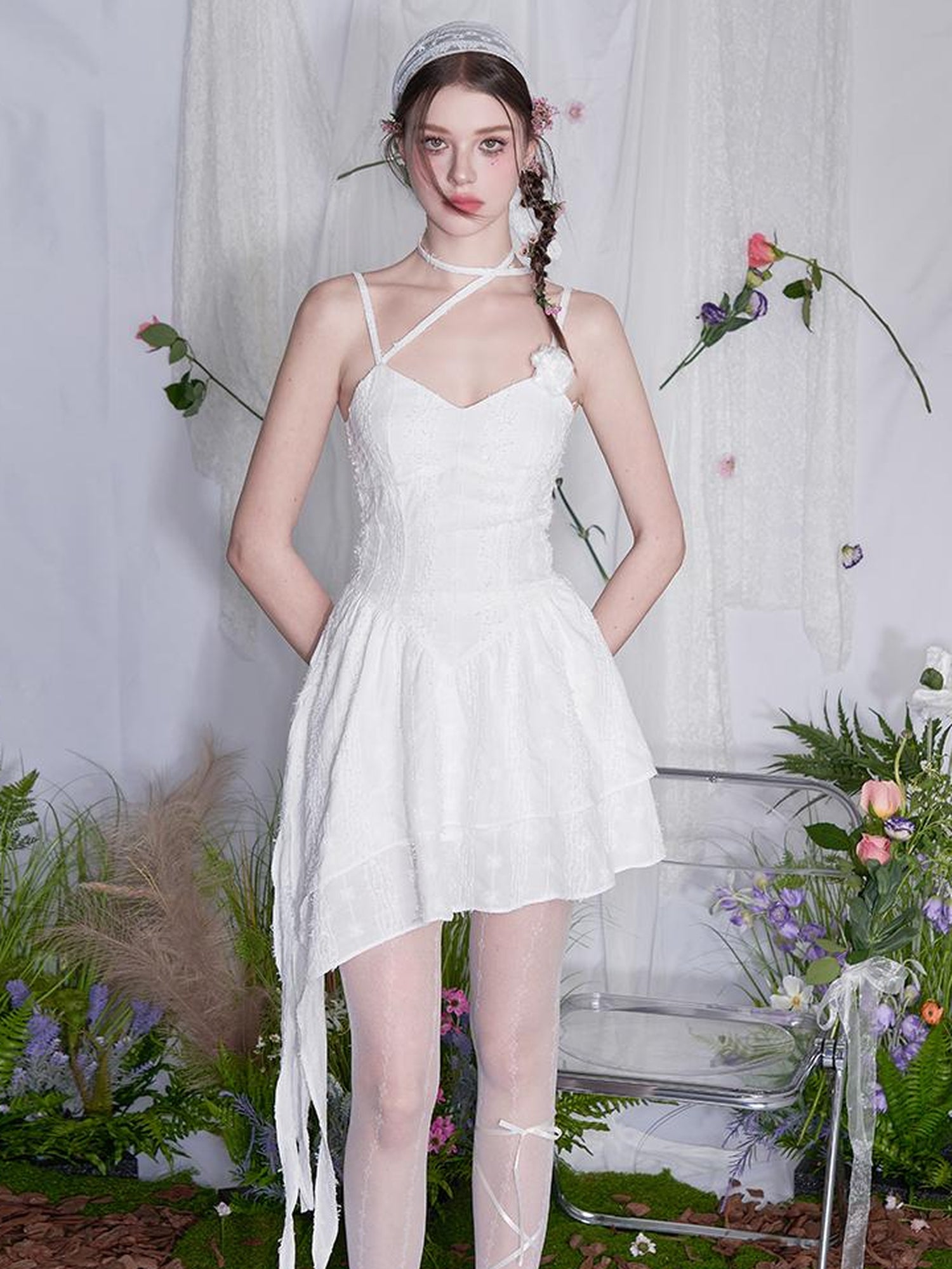 AFTADAWN Floral V Waist Ruffle Hem Sundress