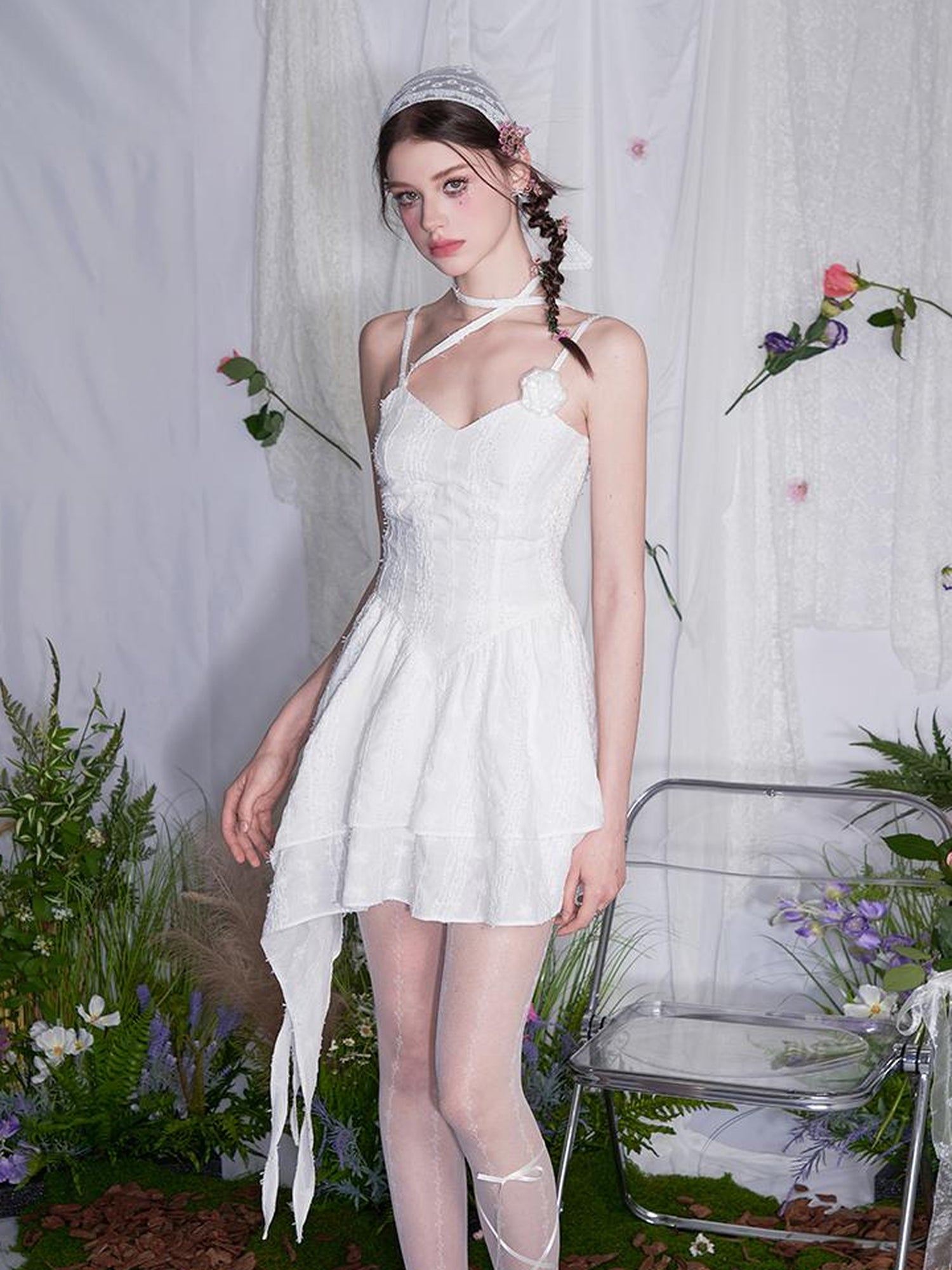 AFTADAWN Floral V Waist Ruffle Hem Sundress