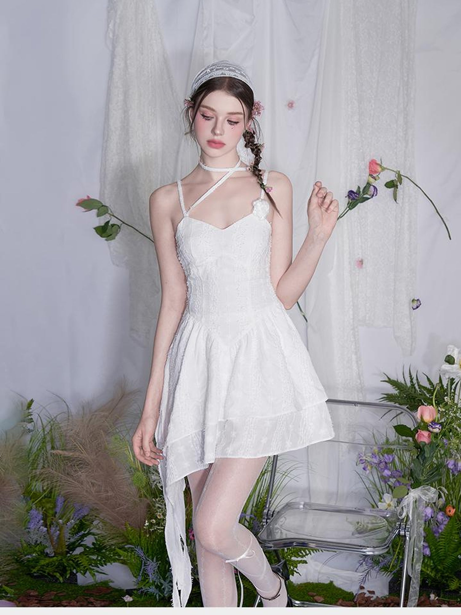 AFTADAWN Floral V Waist Ruffle Hem Sundress