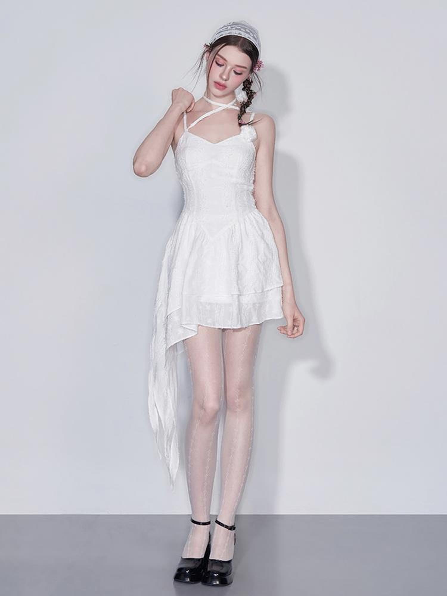 AFTADAWN Floral V Waist Ruffle Hem Sundress