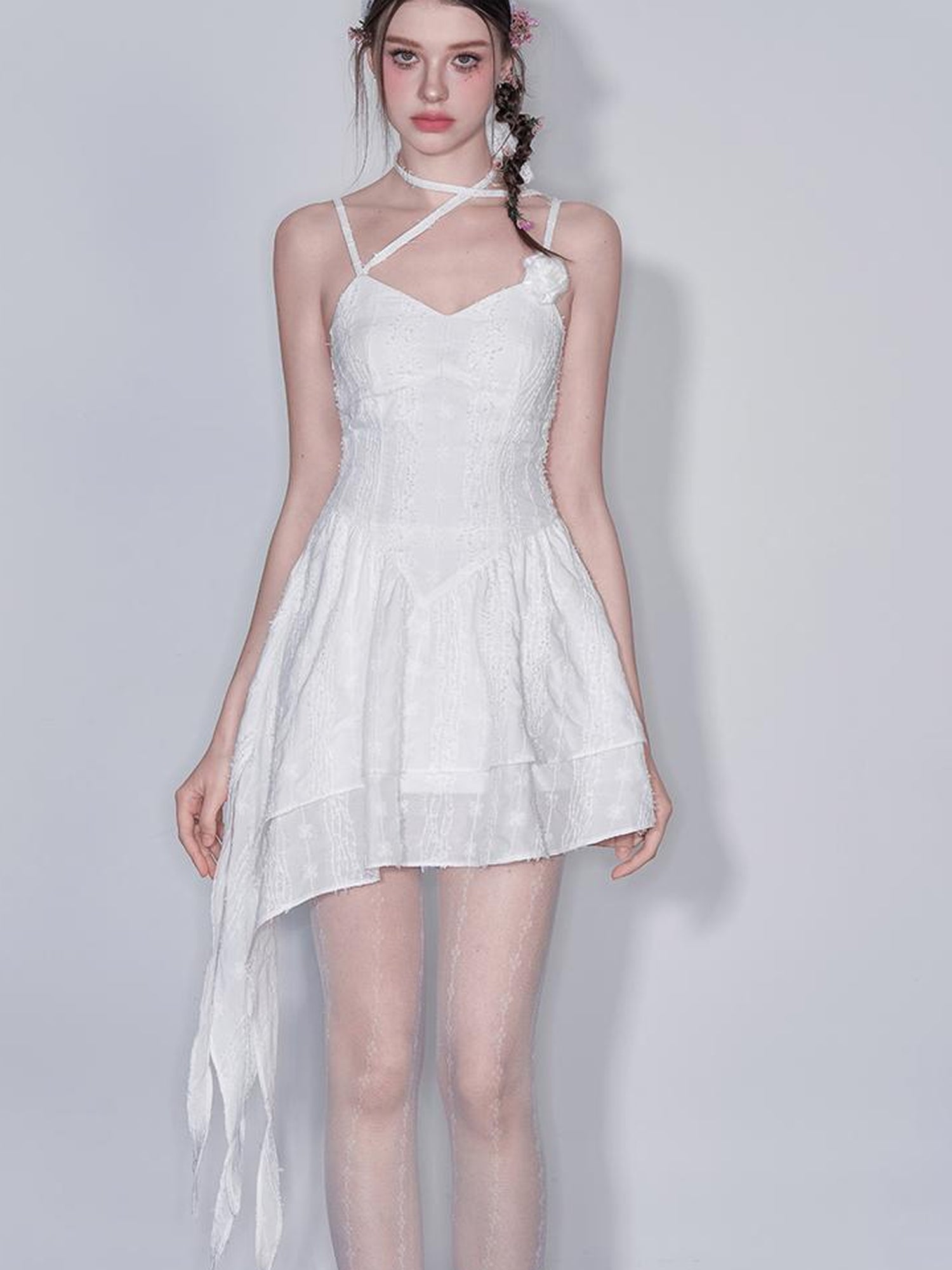 AFTADAWN Floral V Waist Ruffle Hem Sundress