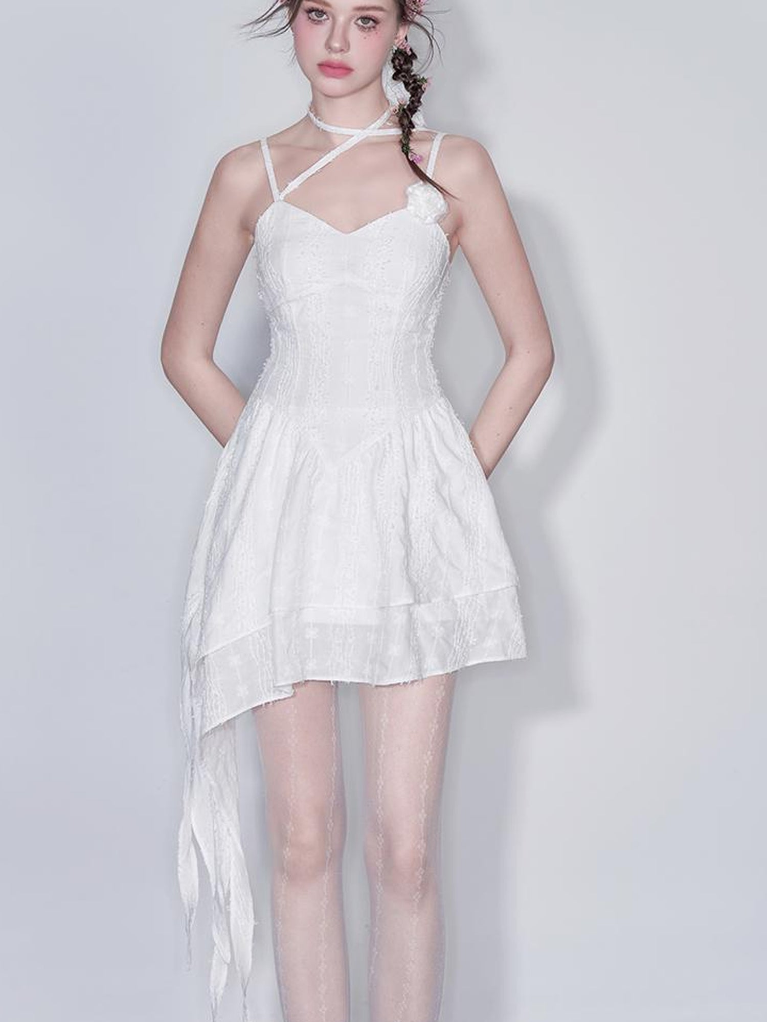 AFTADAWN Floral V Waist Ruffle Hem Sundress