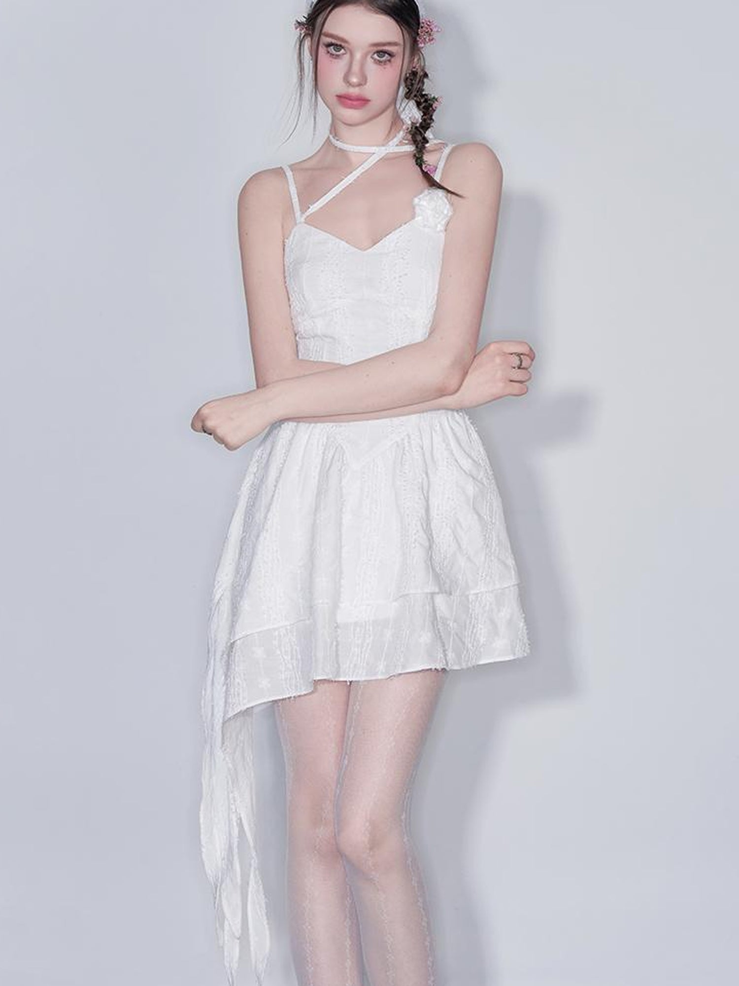 AFTADAWN Floral V Waist Ruffle Hem Sundress