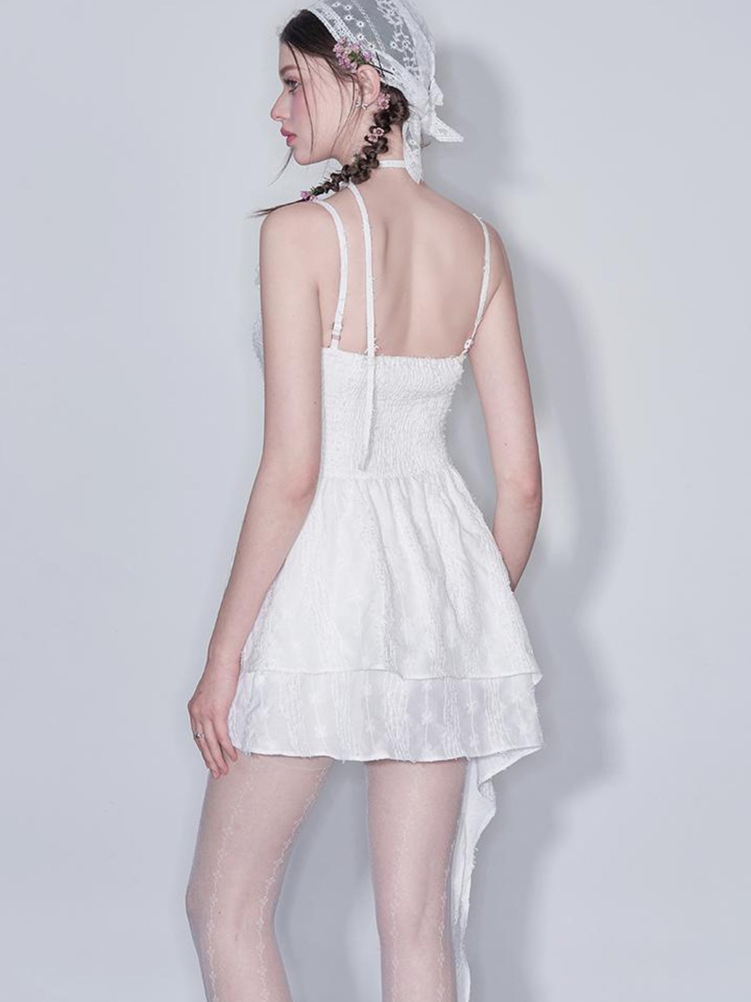 AFTADAWN Floral V Waist Ruffle Hem Sundress