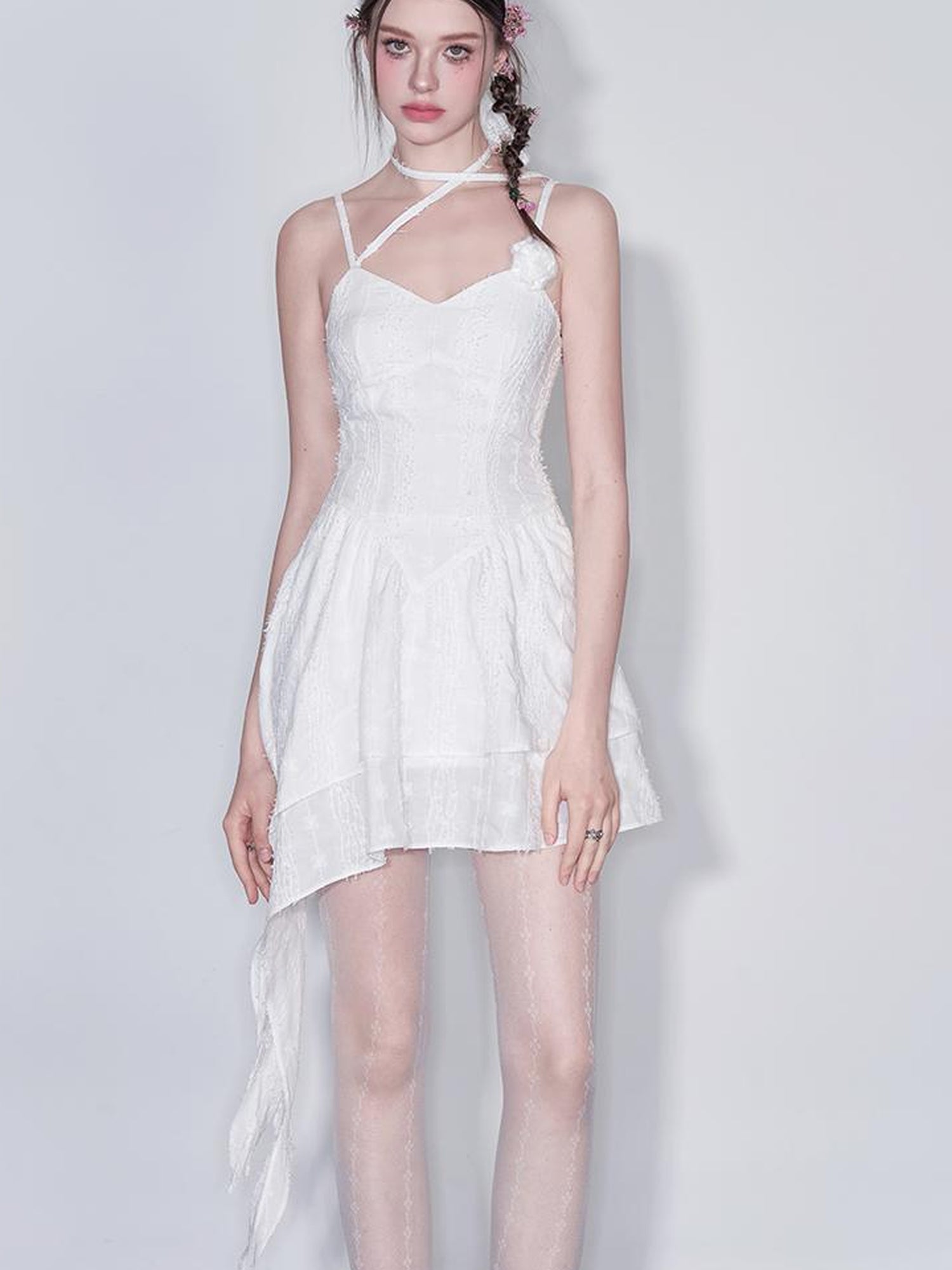 AFTADAWN Floral V Waist Ruffle Hem Sundress