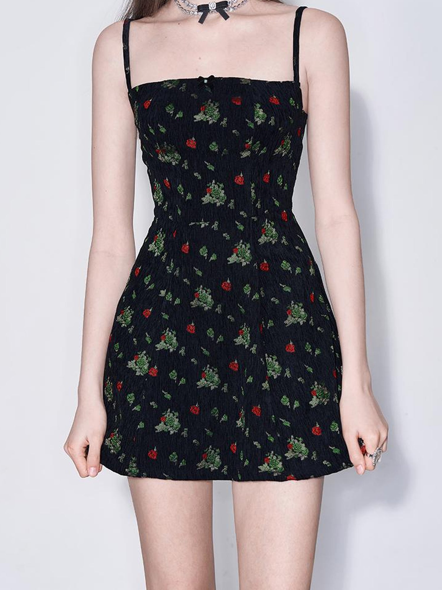 AFTADAWN French Tea Embroidered Floral Bow Waist A Line Sundress