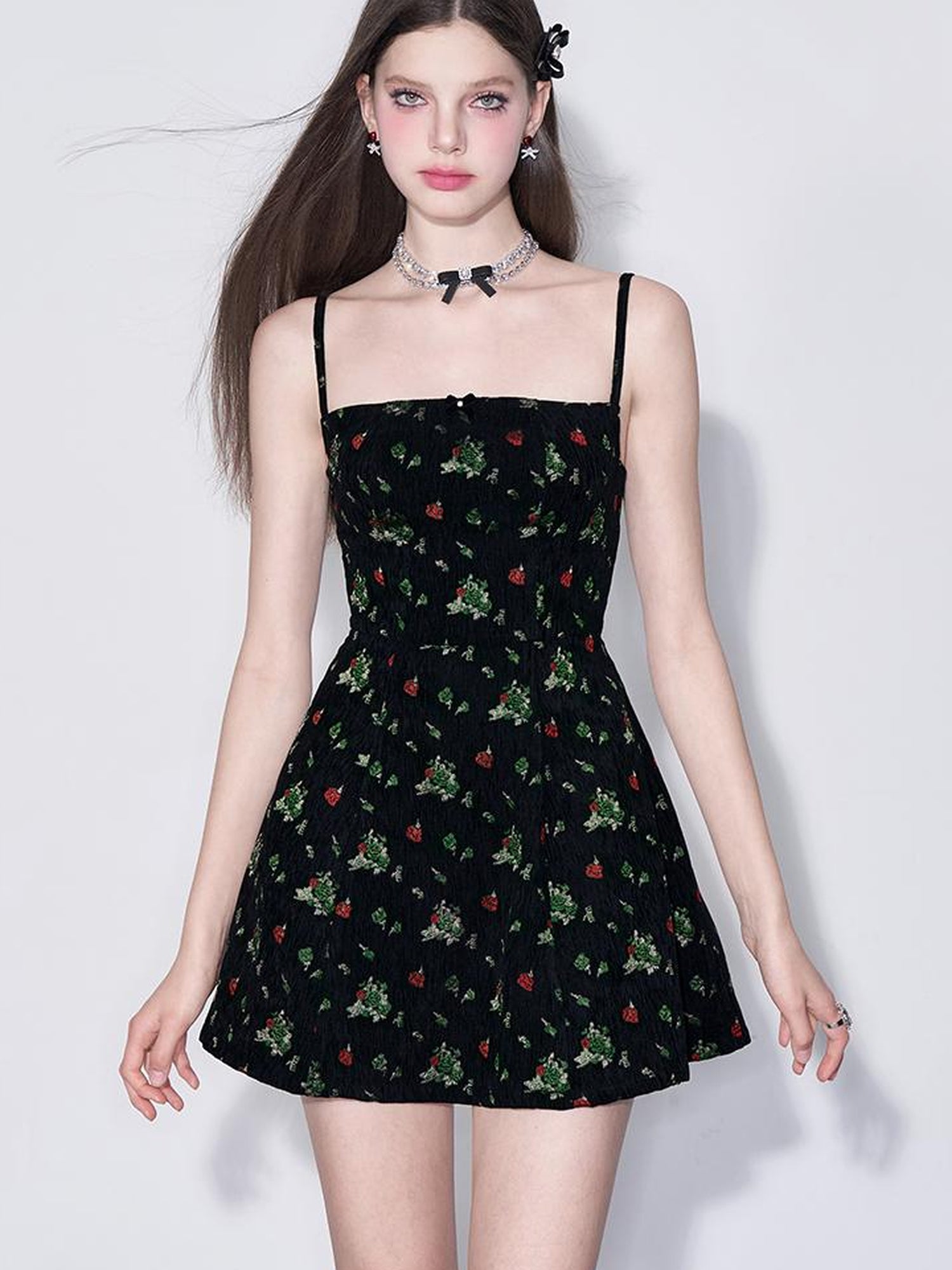 AFTADAWN French Tea Embroidered Floral Bow Waist A Line Sundress