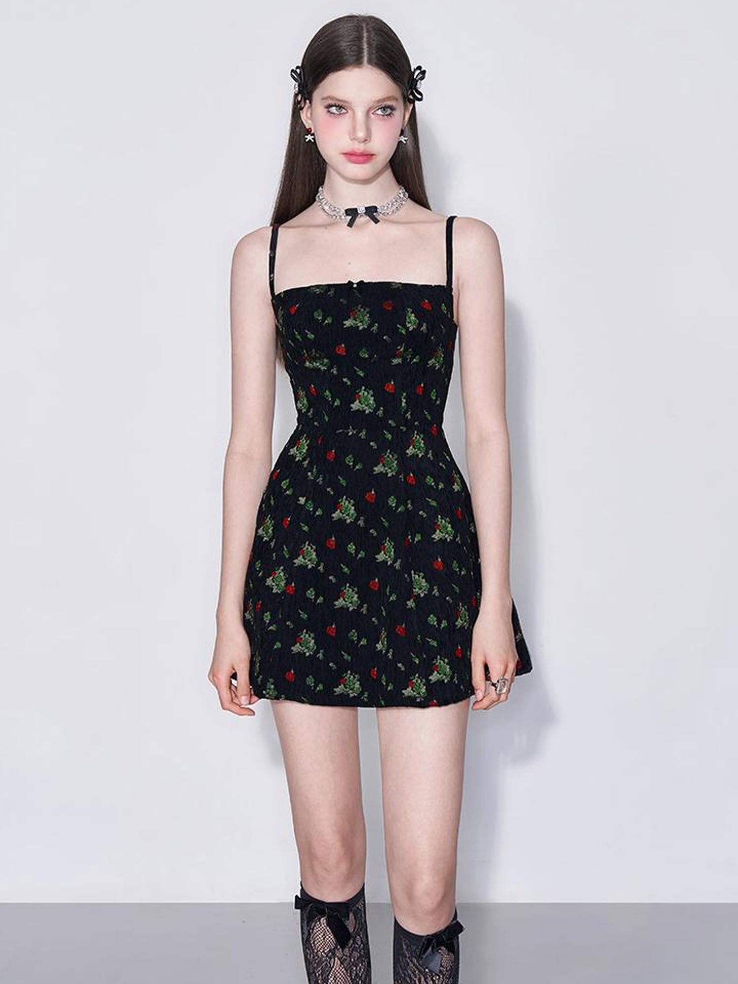 AFTADAWN French Tea Embroidered Floral Bow Waist A Line Sundress