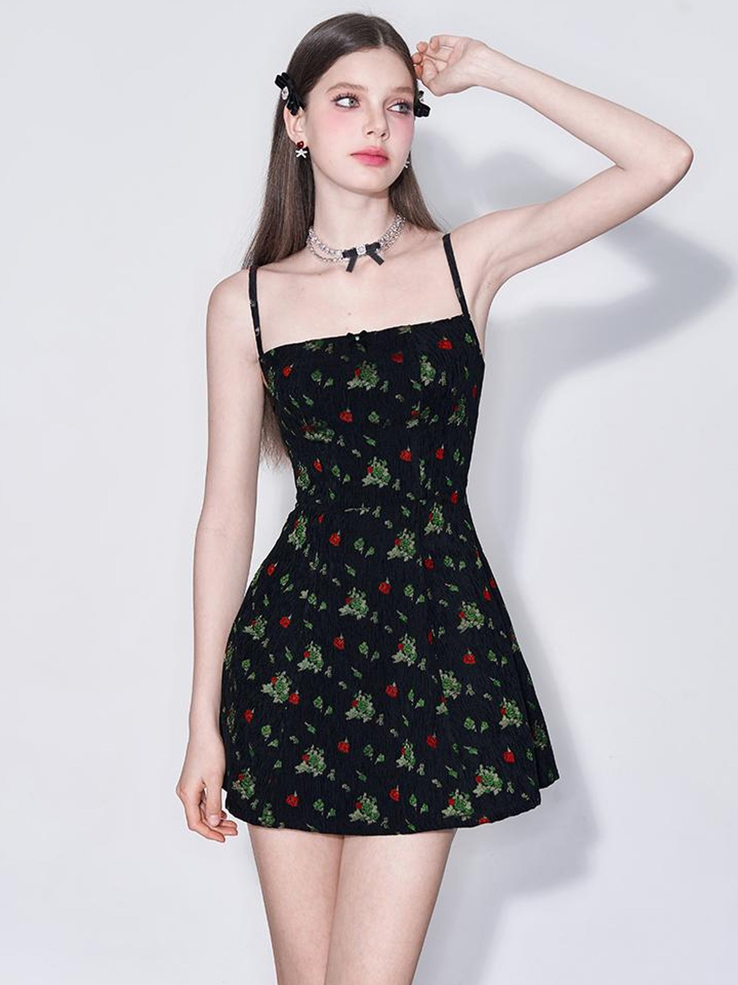 AFTADAWN French Tea Embroidered Floral Bow Waist A Line Sundress