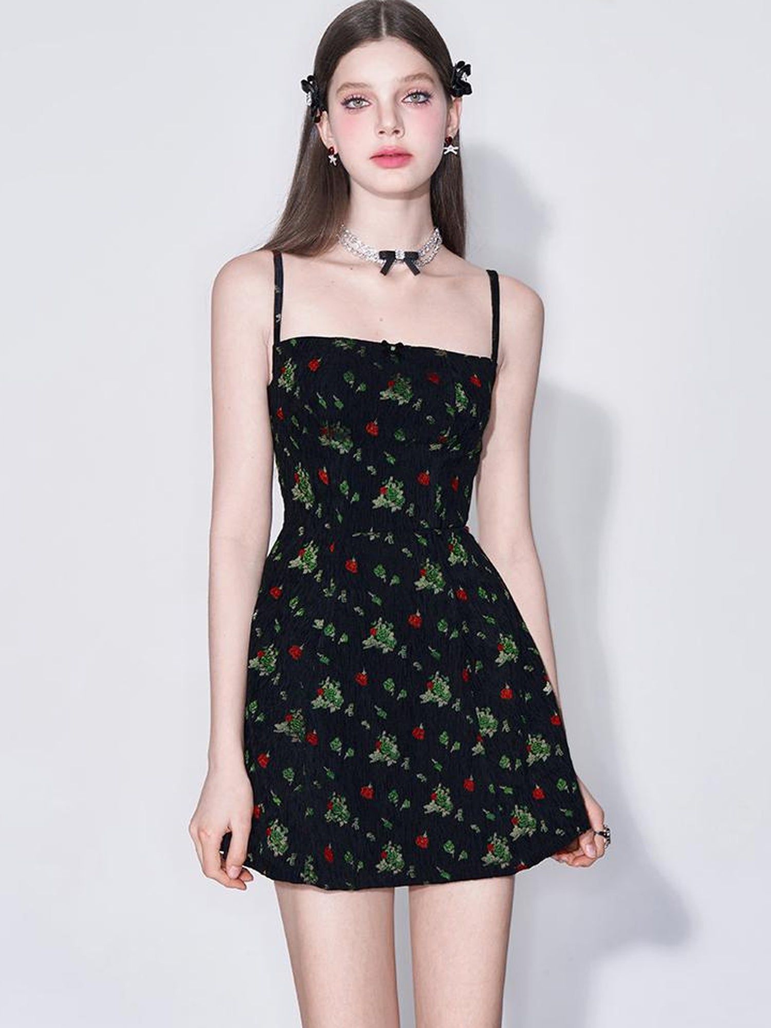 AFTADAWN French Tea Embroidered Floral Bow Waist A Line Sundress