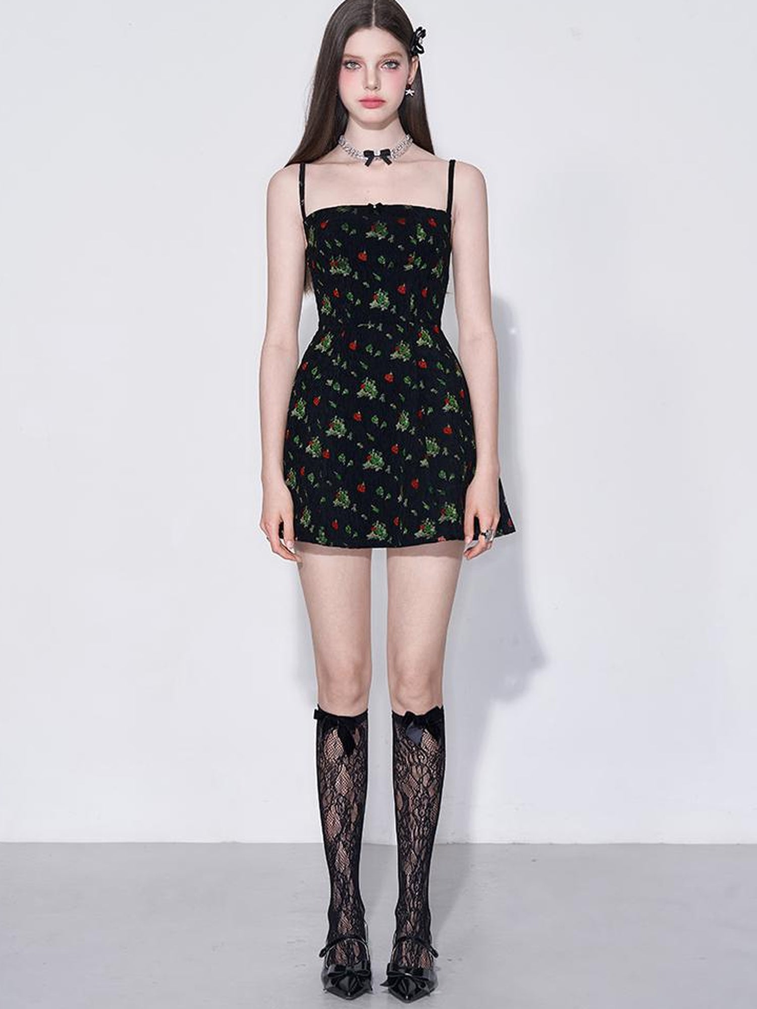 AFTADAWN French Tea Embroidered Floral Bow Waist A Line Sundress