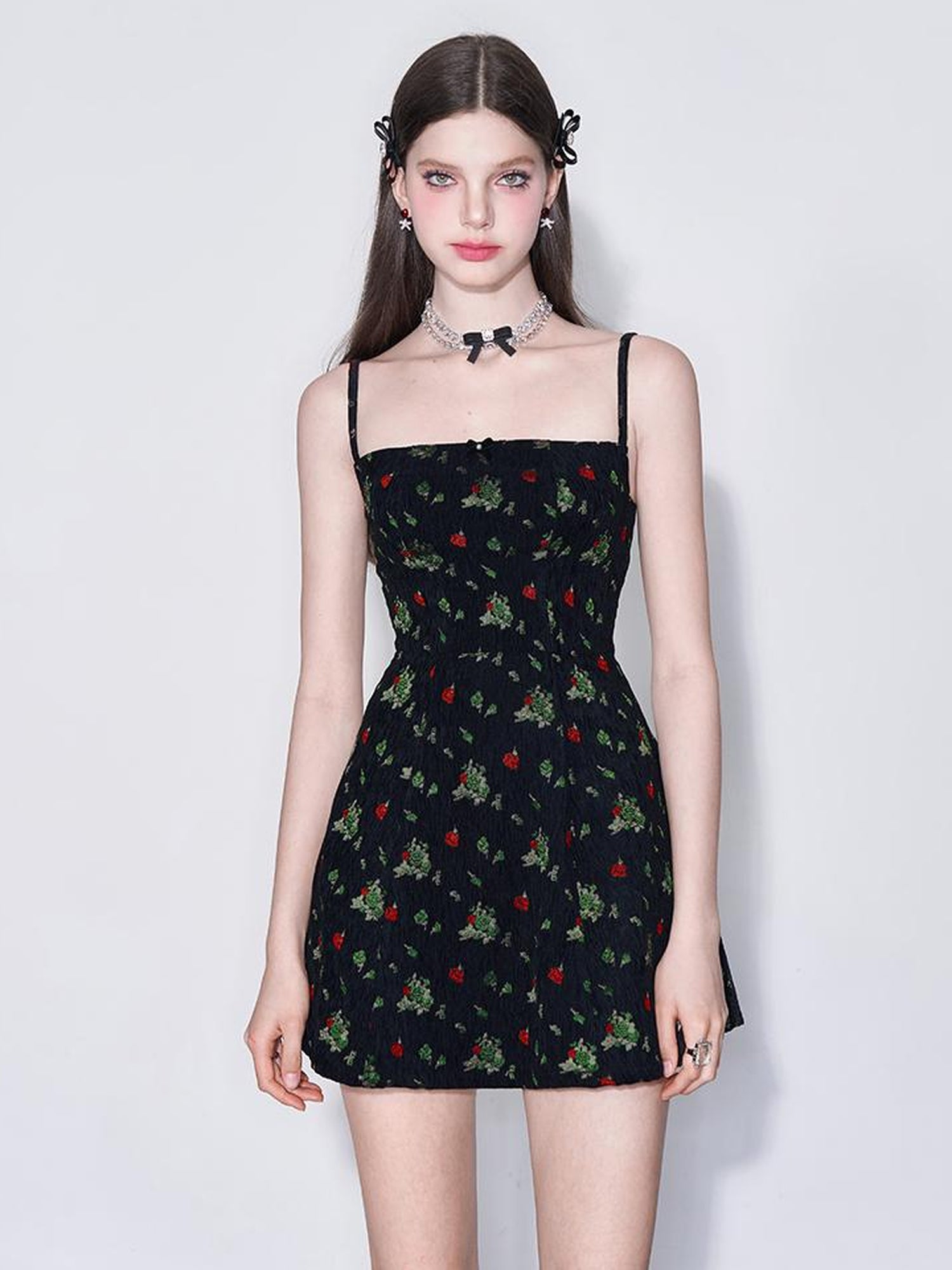 AFTADAWN French Tea Embroidered Floral Bow Waist A Line Sundress