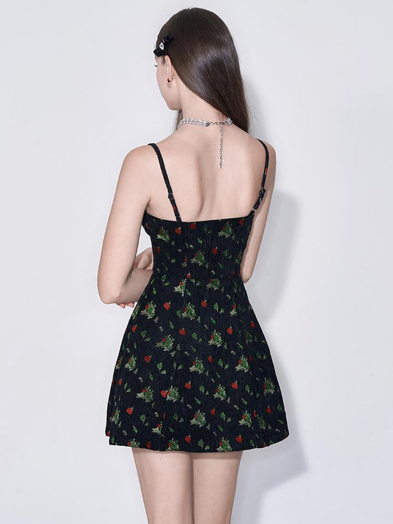 AFTADAWN French Tea Embroidered Floral Bow Waist A Line Sundress