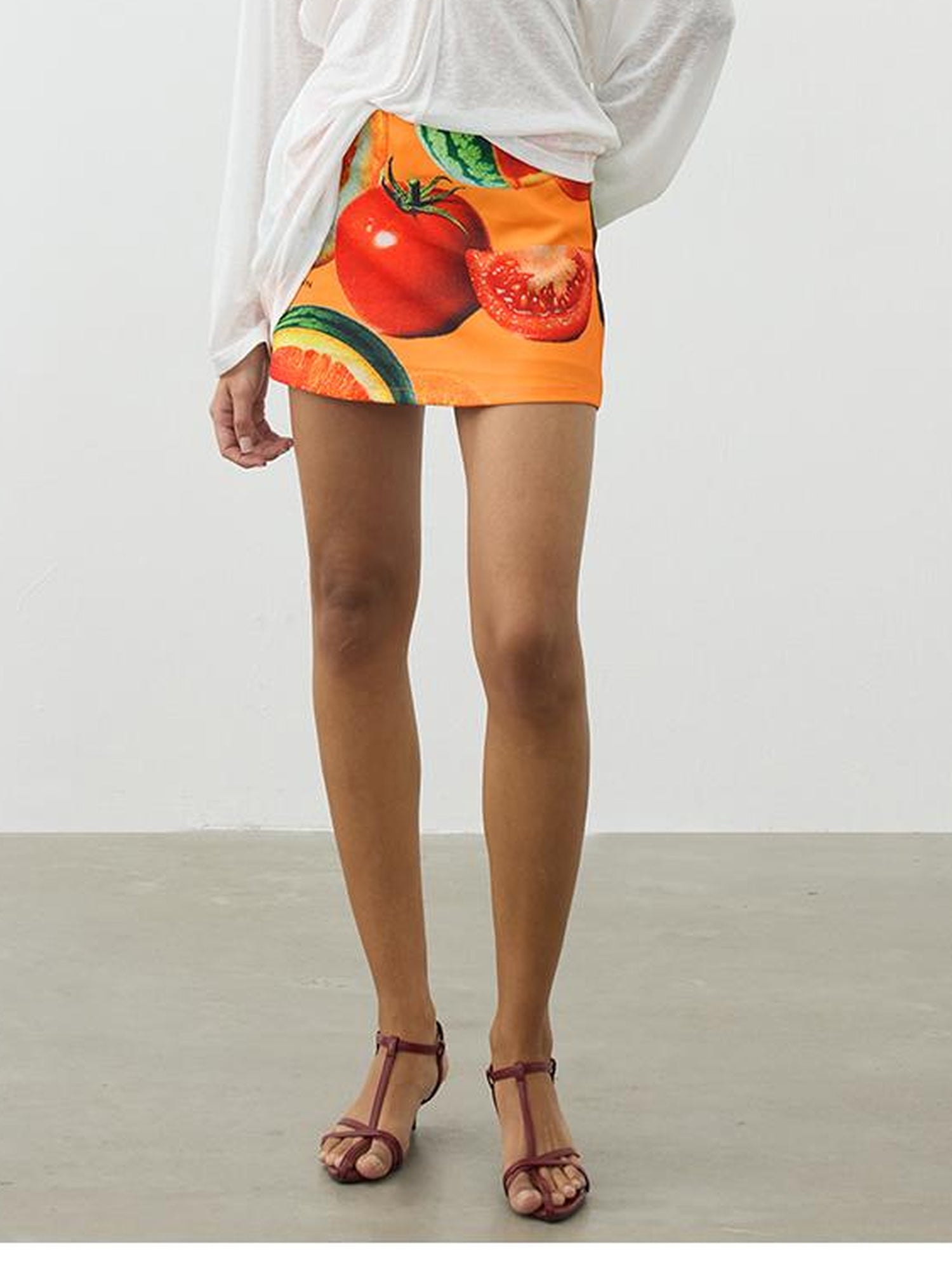 AFTADAWN Fruit Print A Line Low Waist Bodycon Mini Skirt