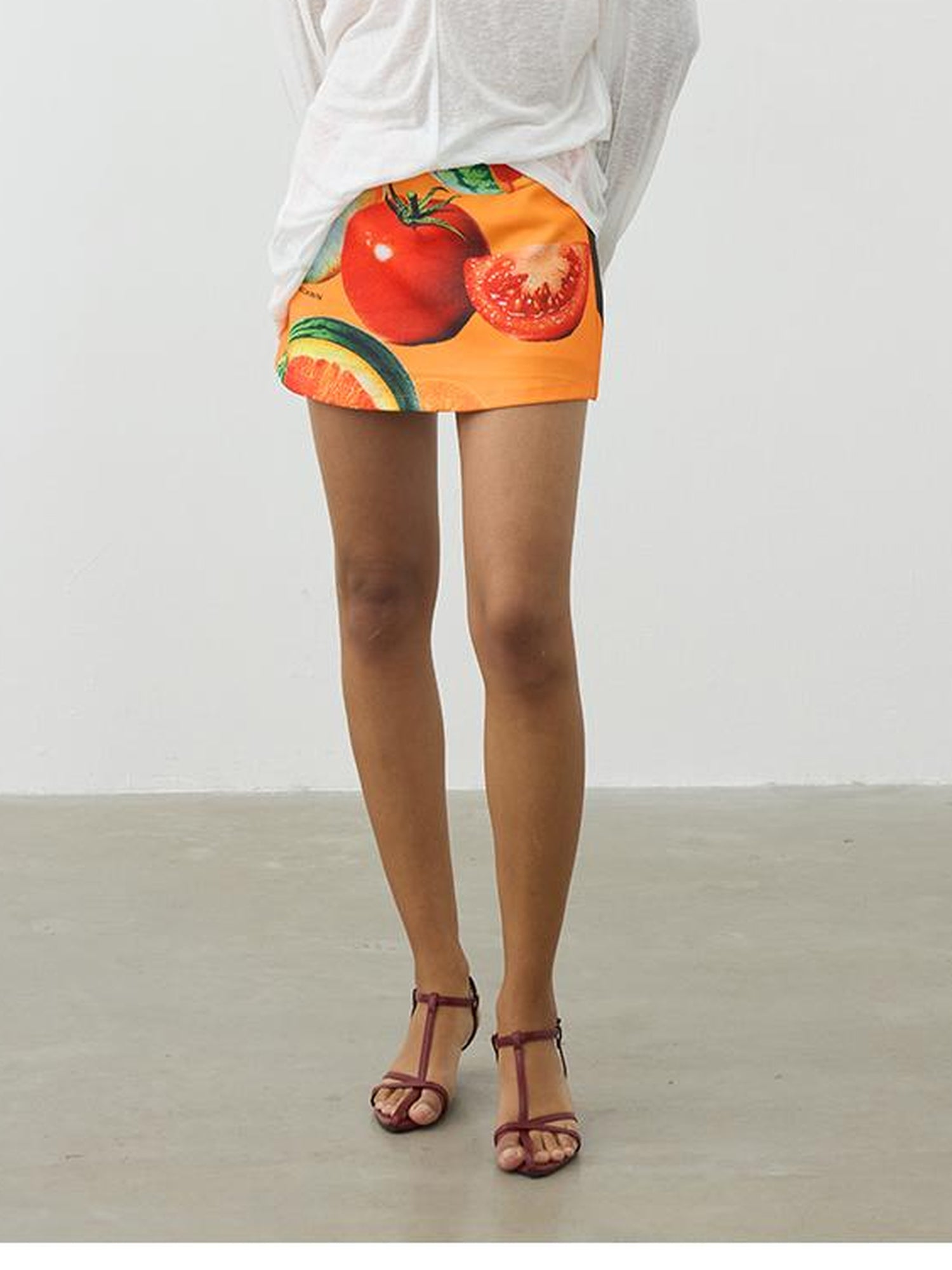 AFTADAWN Fruit Print A Line Low Waist Bodycon Mini Skirt