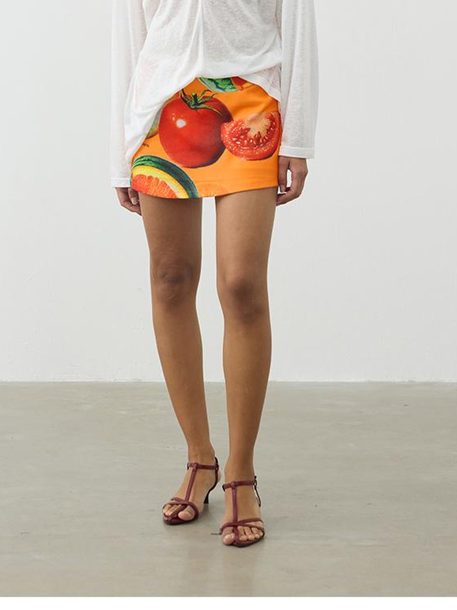 AFTADAWN Fruit Print A Line Low Waist Bodycon Mini Skirt