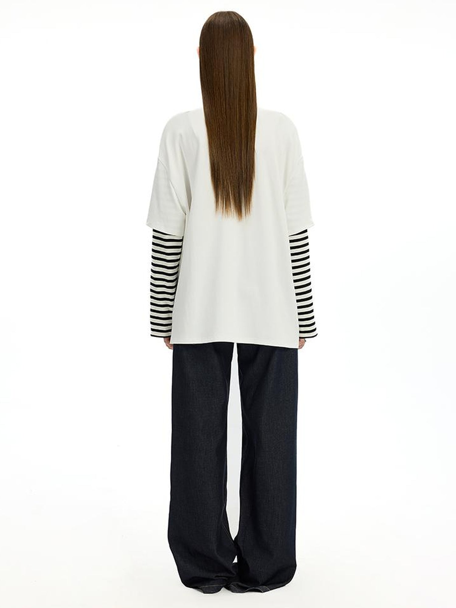 AFTADAWN Fruit Print Stripe Sleeve Relaxed Fit Tee