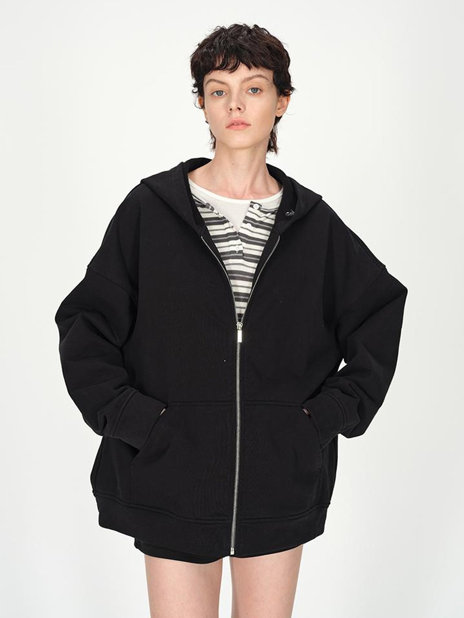 AFTADAWN Full Cotton Hooded Pullover Fleece Loose Fit Casual Zip Up Pocket Sweatshirt