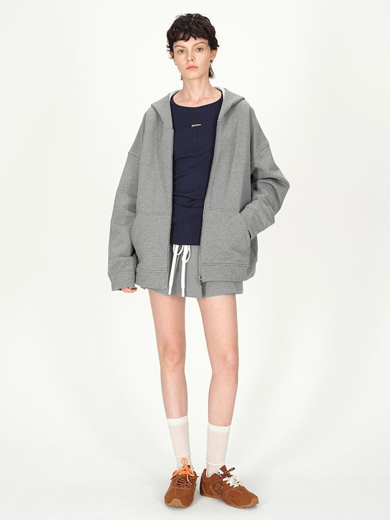 AFTADAWN Full Cotton Hooded Pullover Fleece Loose Fit Casual Zip Up Pocket Sweatshirt