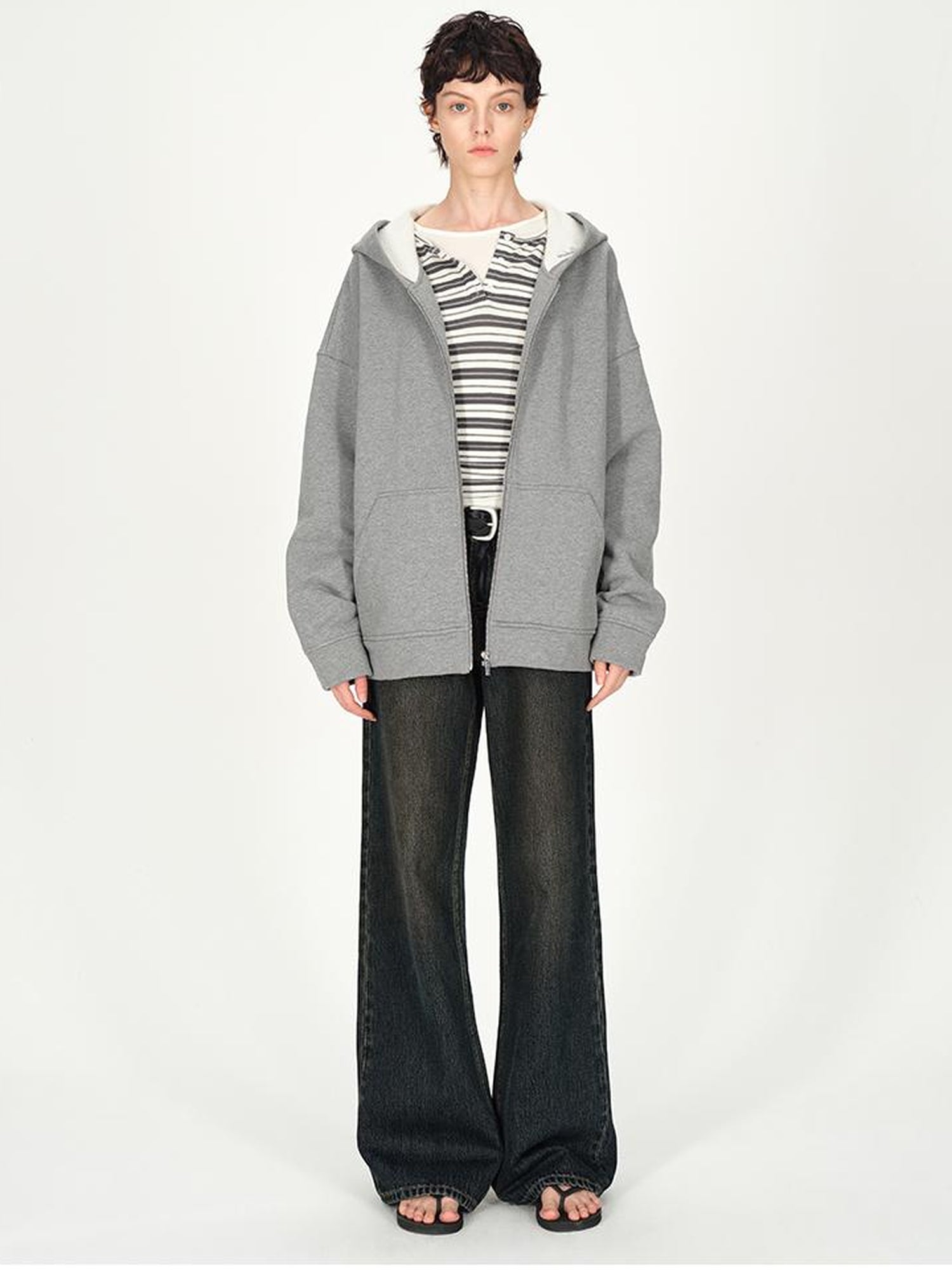 AFTADAWN Full Cotton Hooded Pullover Fleece Loose Fit Casual Zip Up Pocket Sweatshirt