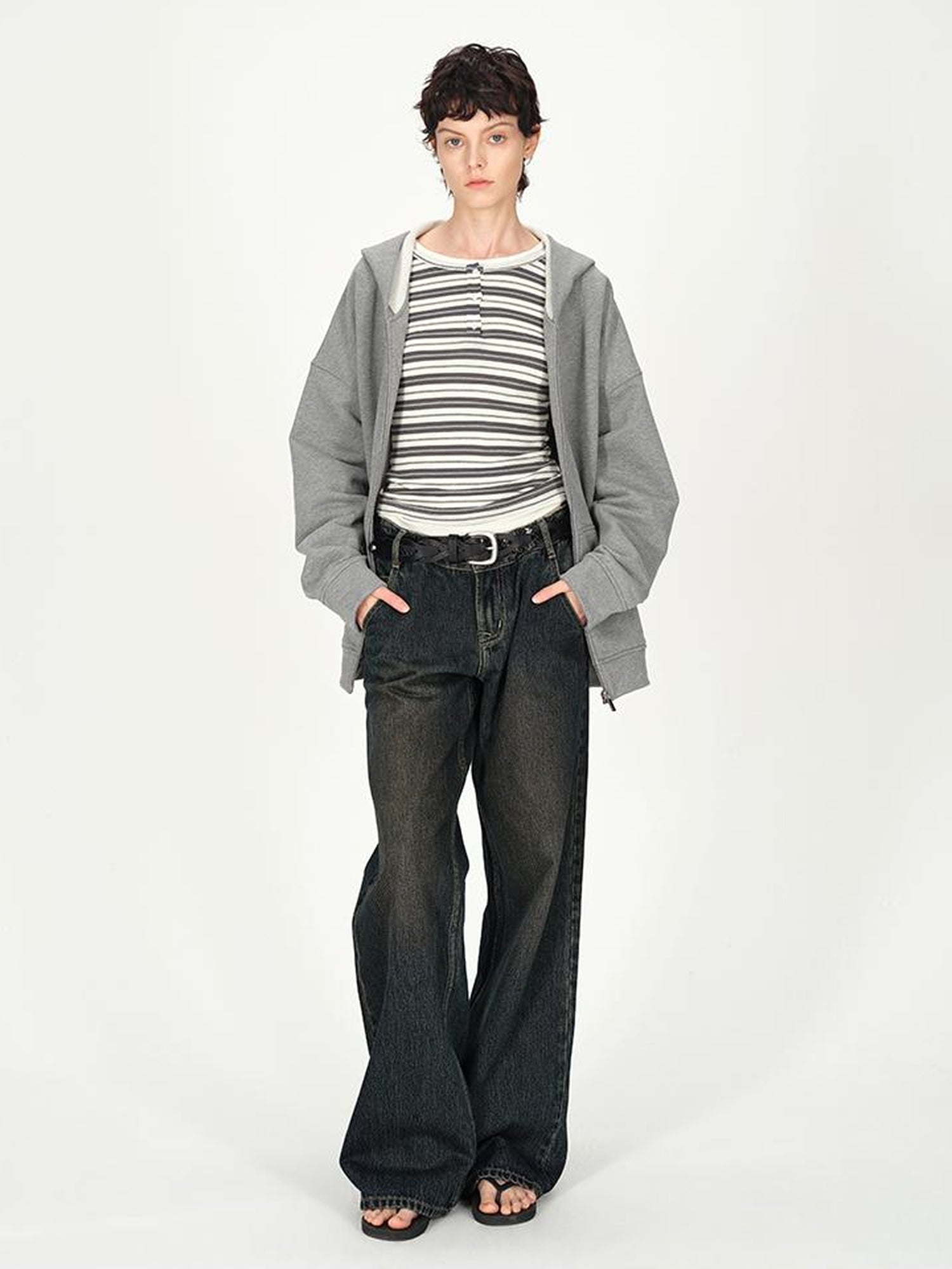 AFTADAWN Full Cotton Hooded Pullover Fleece Loose Fit Casual Zip Up Pocket Sweatshirt