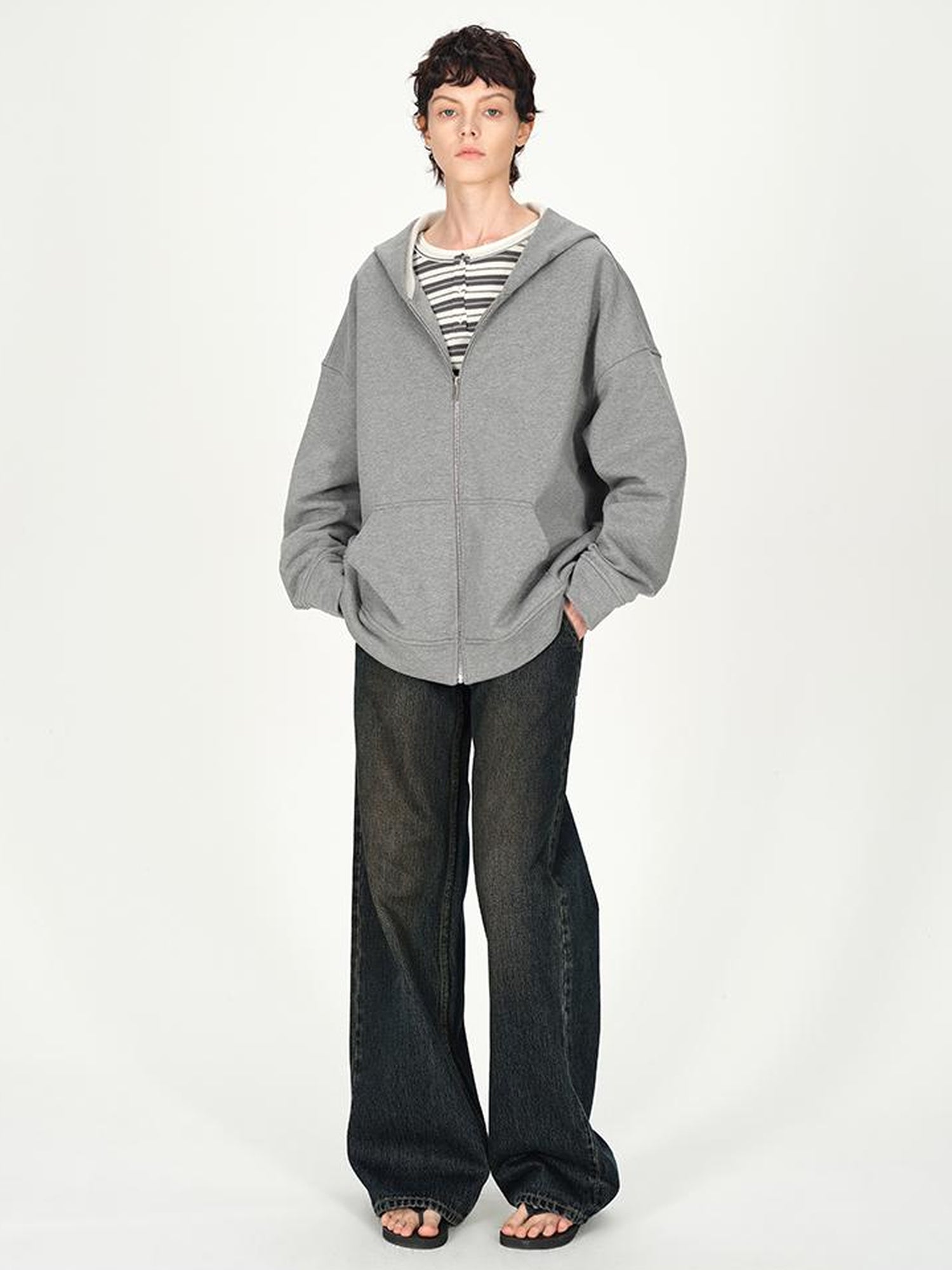 AFTADAWN Full Cotton Hooded Pullover Fleece Loose Fit Casual Zip Up Pocket Sweatshirt