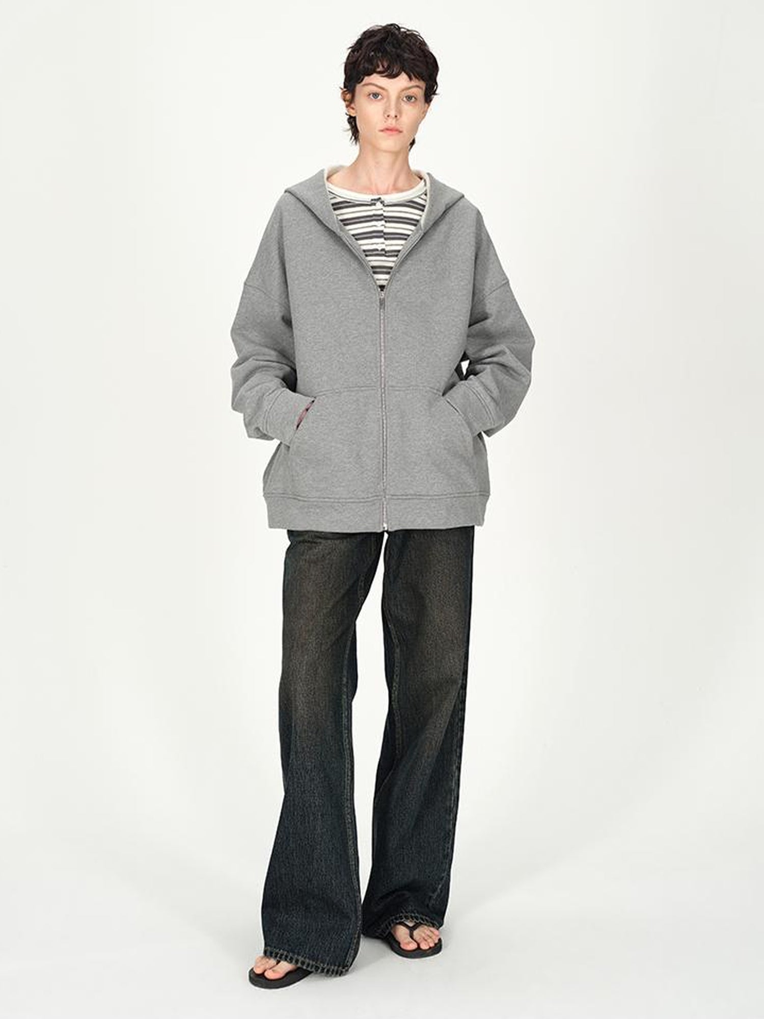 AFTADAWN Full Cotton Hooded Pullover Fleece Loose Fit Casual Zip Up Pocket Sweatshirt