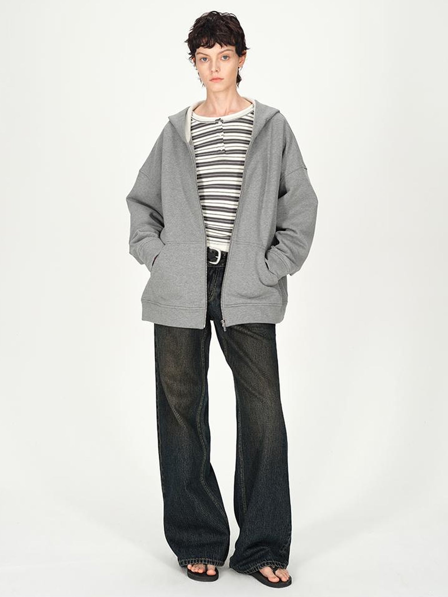 AFTADAWN Full Cotton Hooded Pullover Fleece Loose Fit Casual Zip Up Pocket Sweatshirt