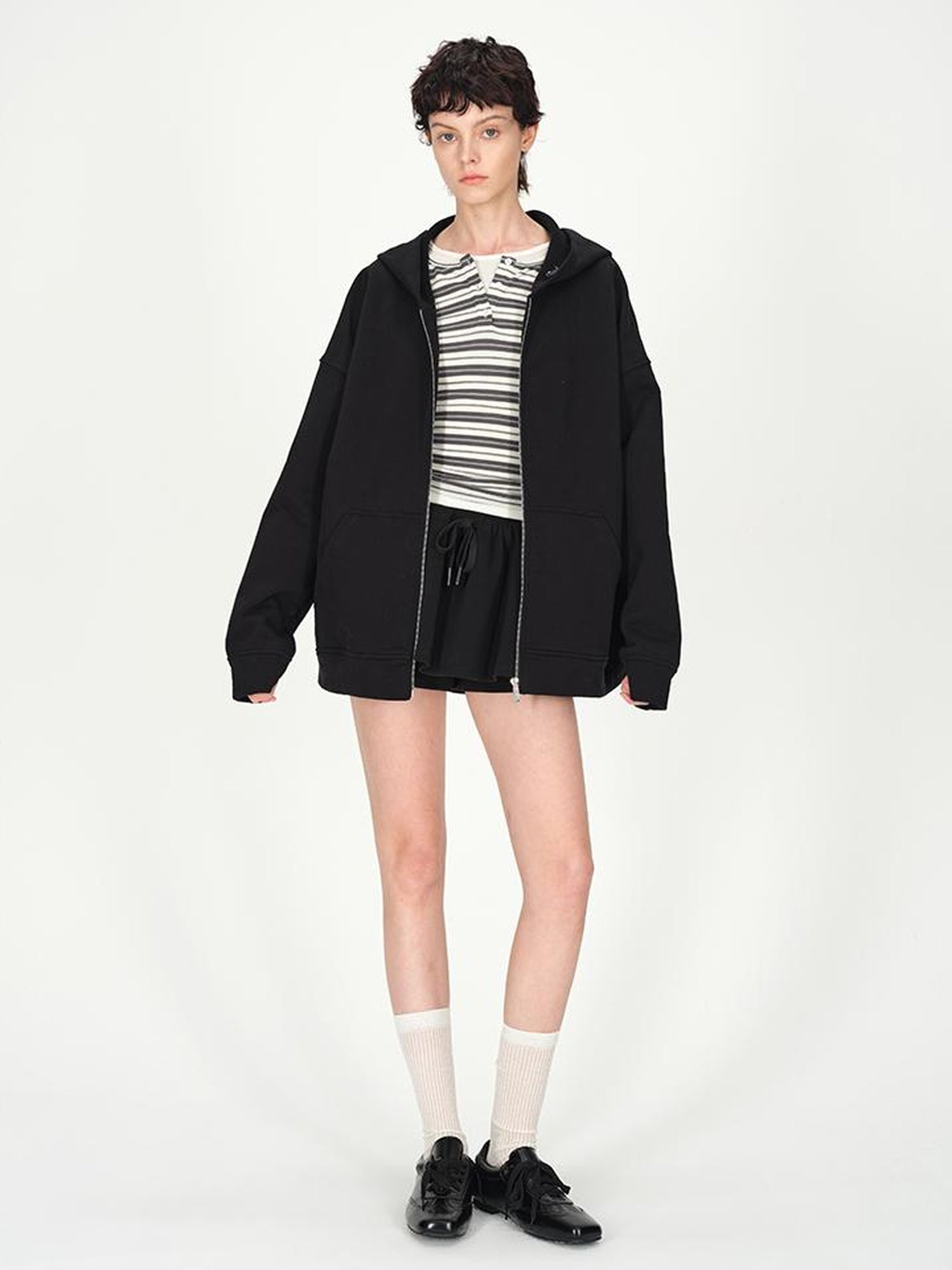 AFTADAWN Full Cotton Hooded Pullover Fleece Loose Fit Casual Zip Up Pocket Sweatshirt