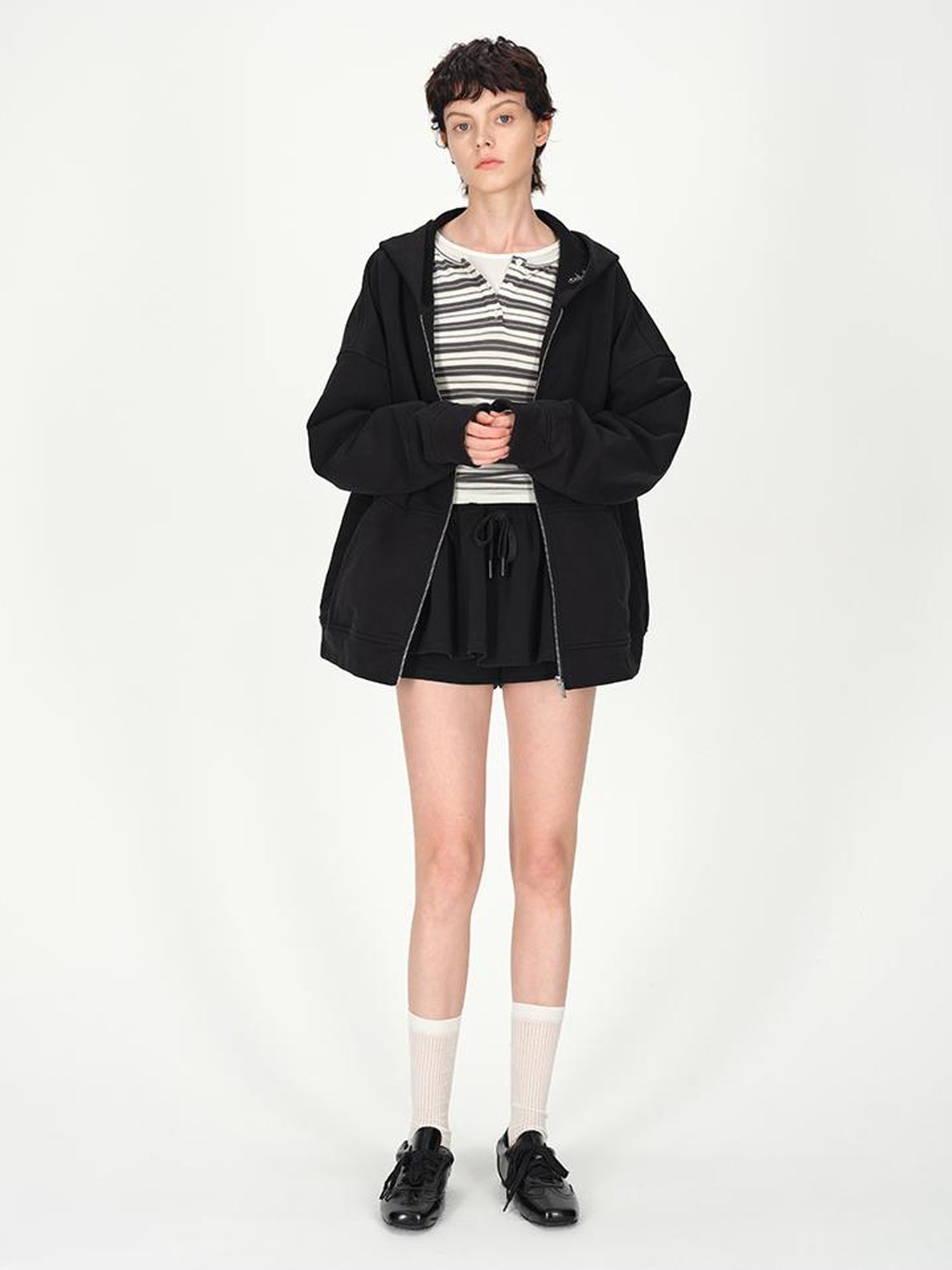 AFTADAWN Full Cotton Hooded Pullover Fleece Loose Fit Casual Zip Up Pocket Sweatshirt