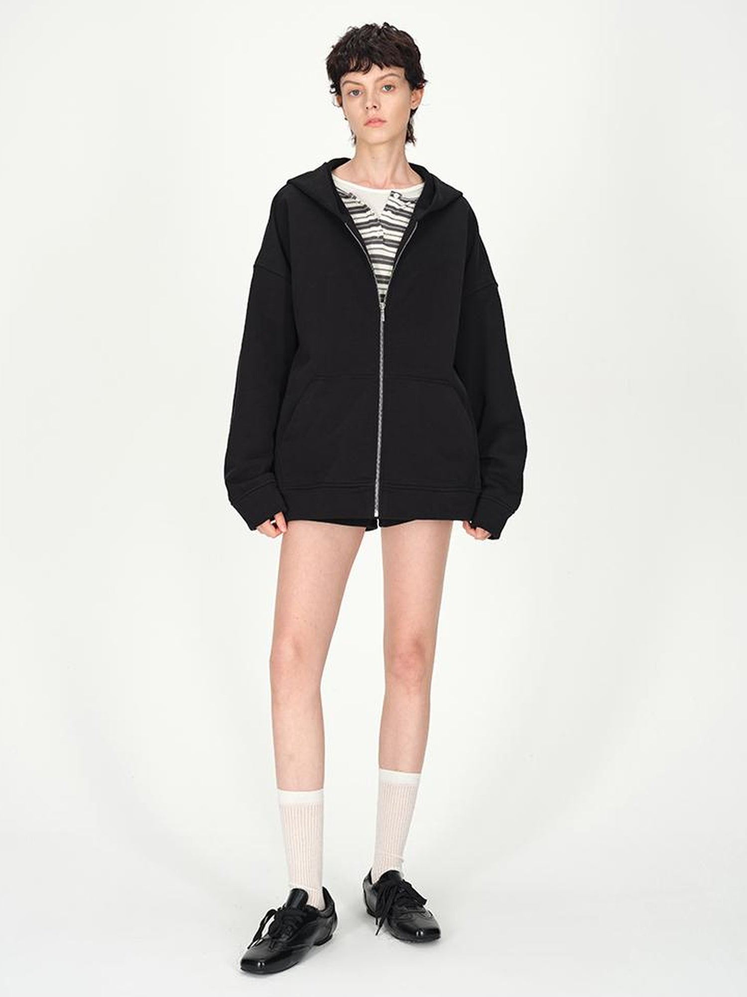 AFTADAWN Full Cotton Hooded Pullover Fleece Loose Fit Casual Zip Up Pocket Sweatshirt