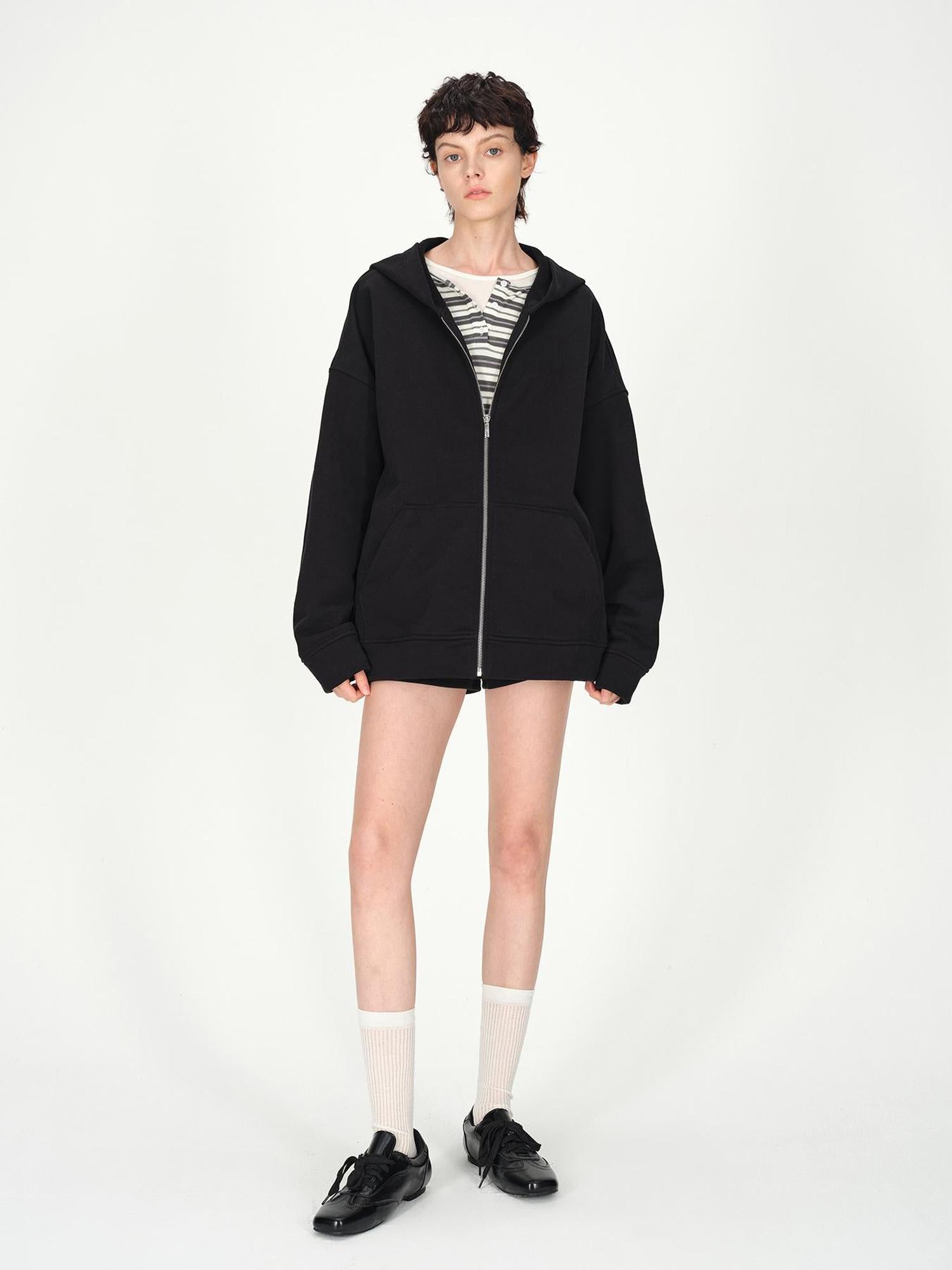 AFTADAWN Full Cotton Hooded Pullover Fleece Loose Fit Casual Zip Up Pocket Sweatshirt