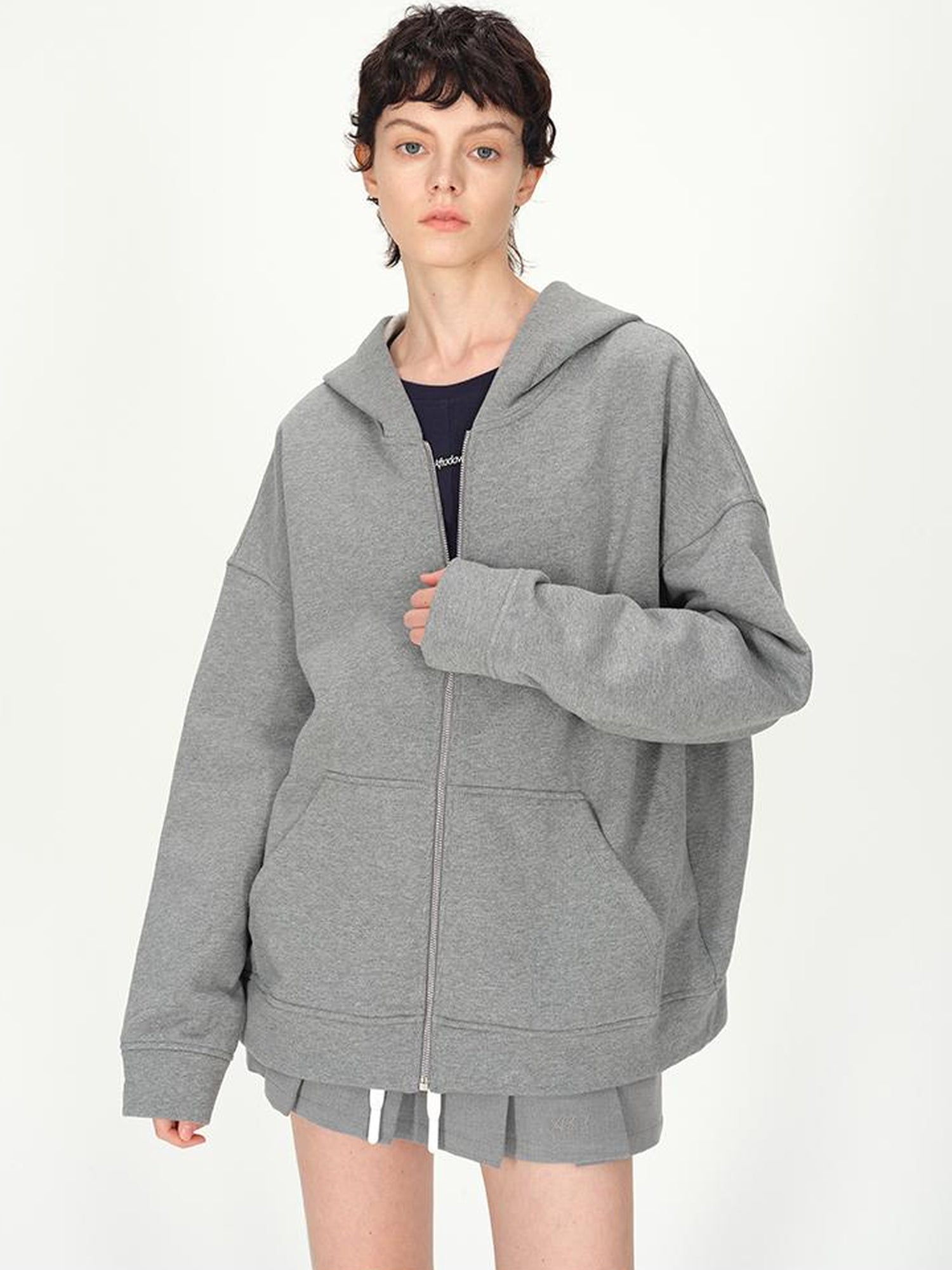 AFTADAWN Full Cotton Hooded Pullover Fleece Loose Fit Casual Zip Up Pocket Sweatshirt