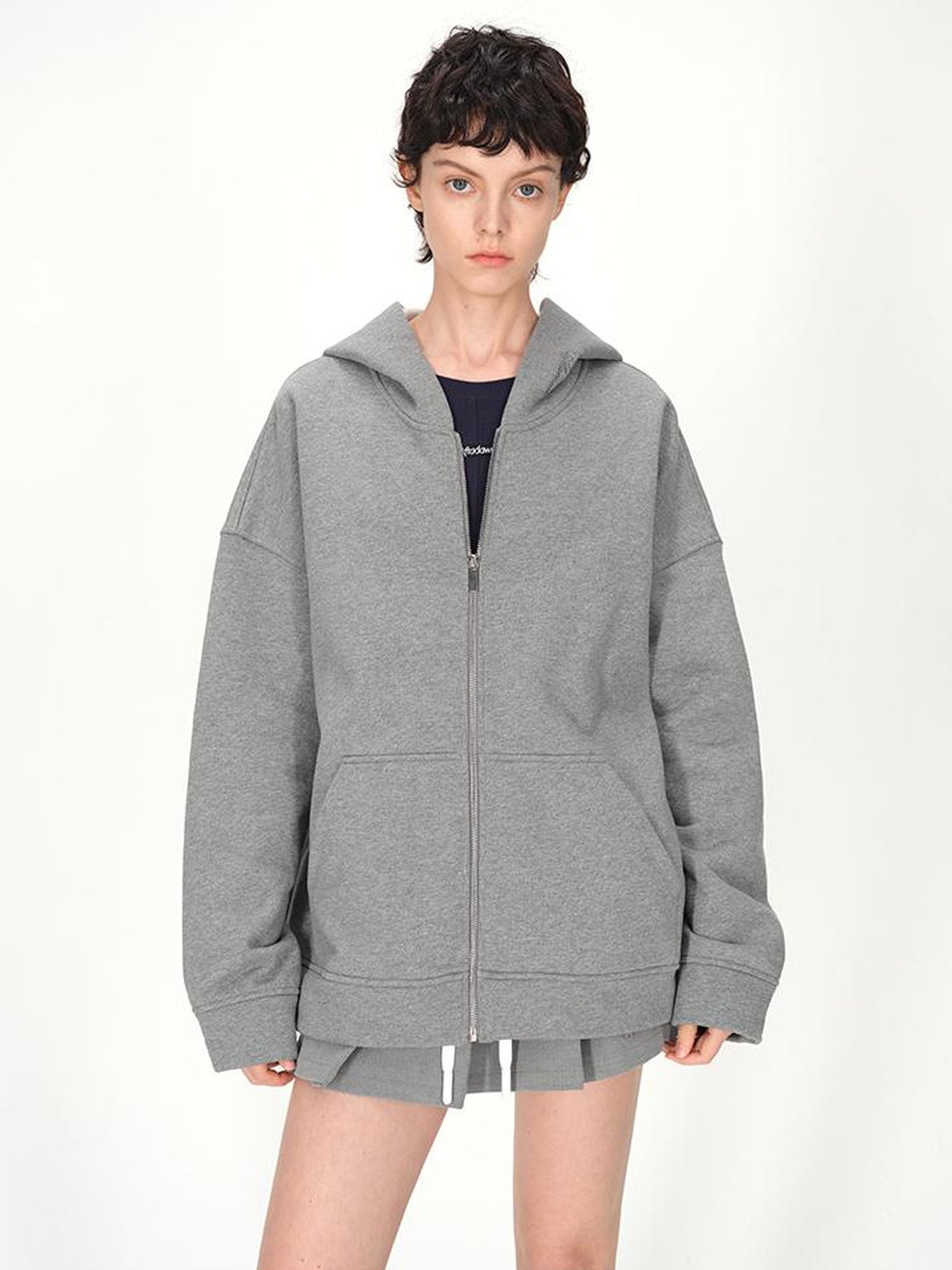 AFTADAWN Full Cotton Hooded Pullover Fleece Loose Fit Casual Zip Up Pocket Sweatshirt