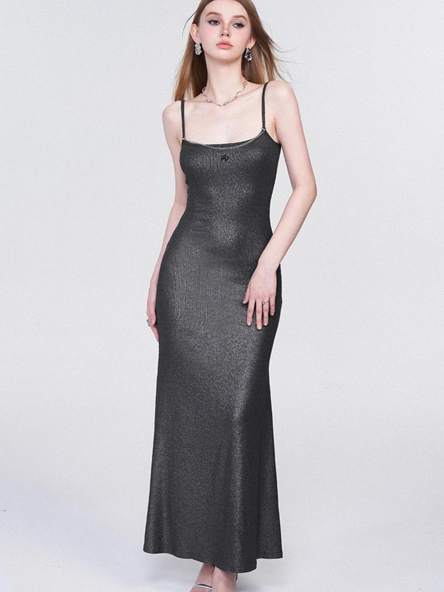 Galaxy Trail Metallic Slit Maxi Dress