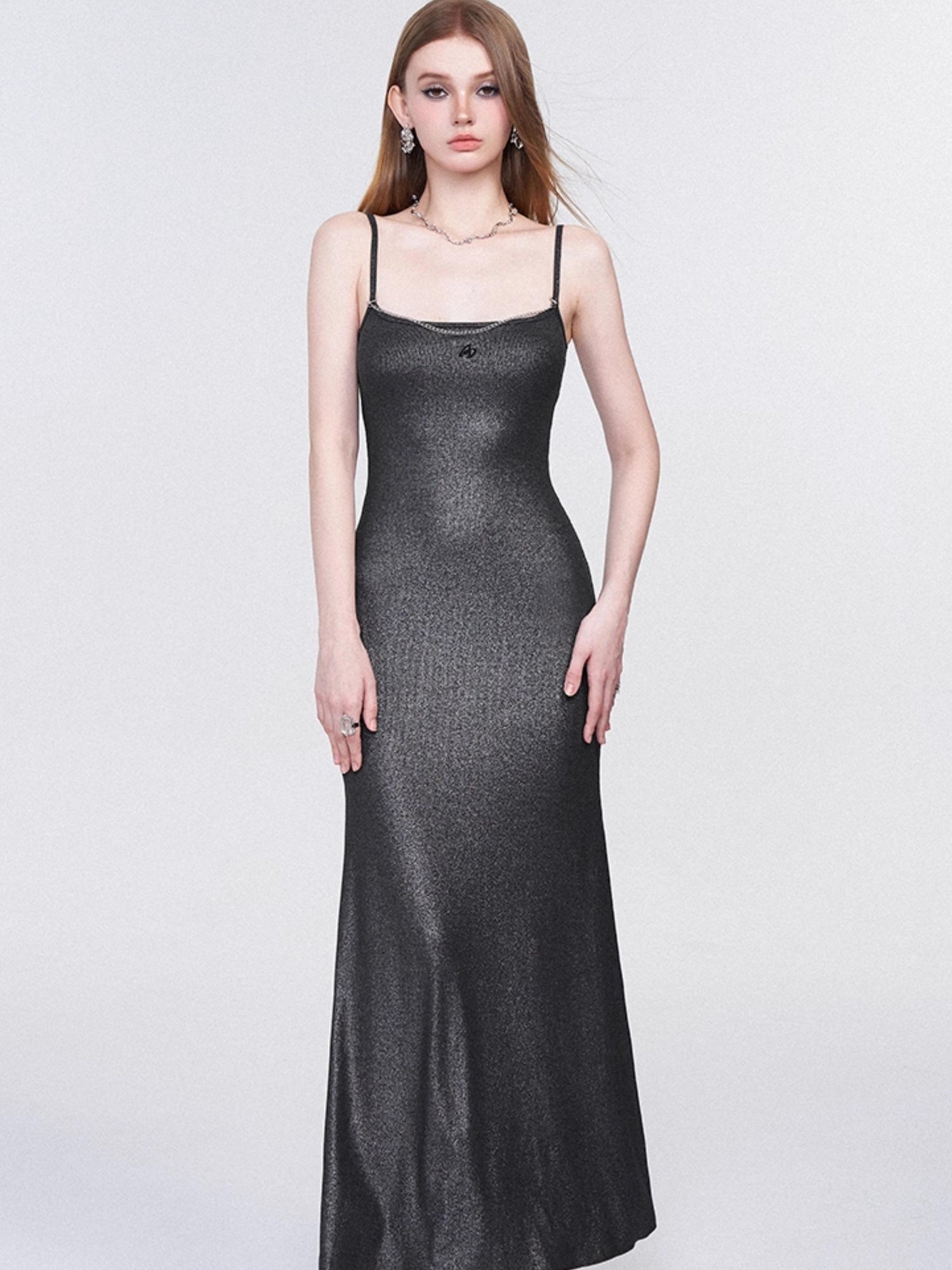 AFTADAWN Galaxy Trail Metallic Slit Maxi Dress