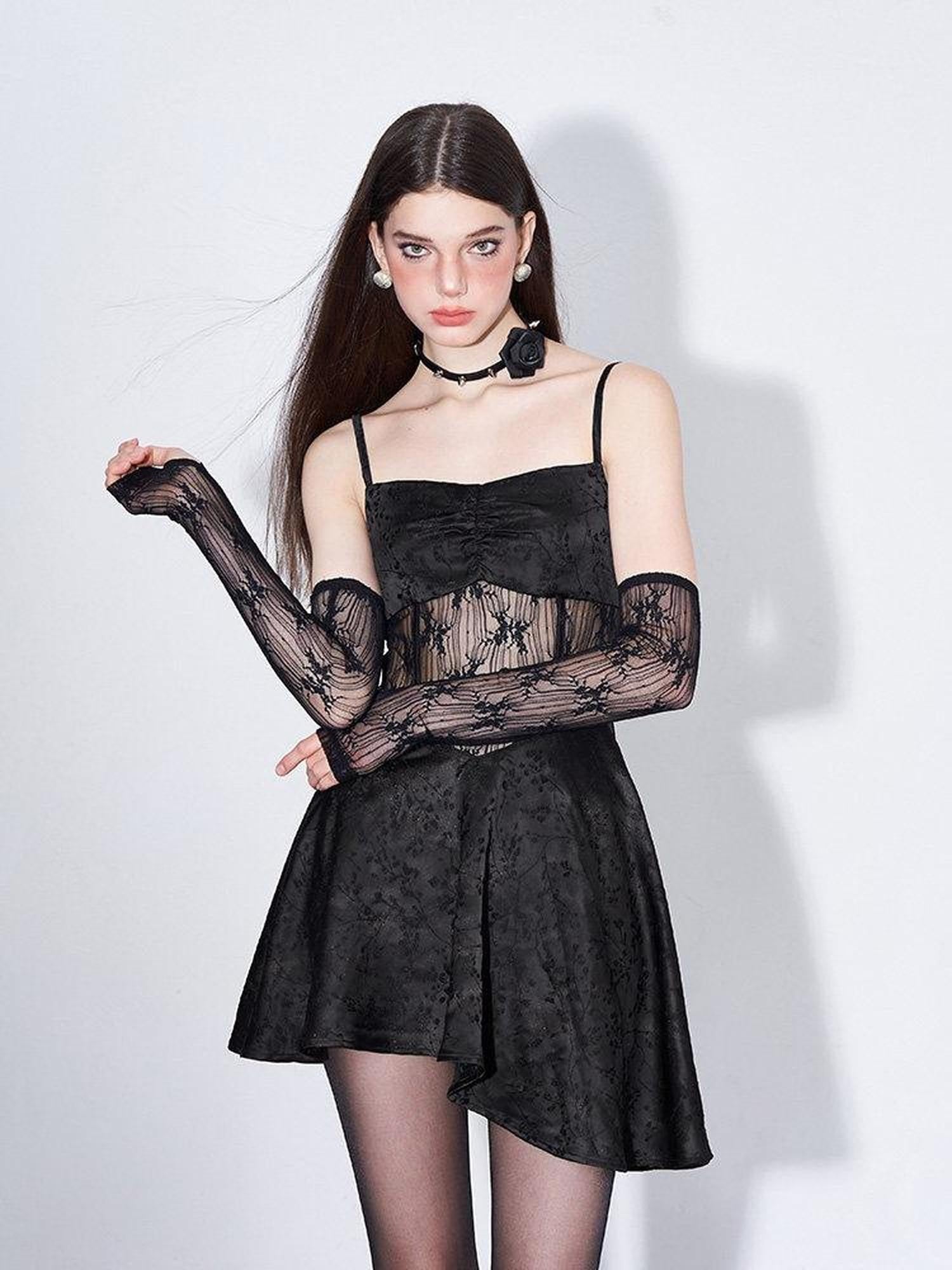 AFTADAWN Gilded Satin Lace Herringbone Long Sleeve Women&