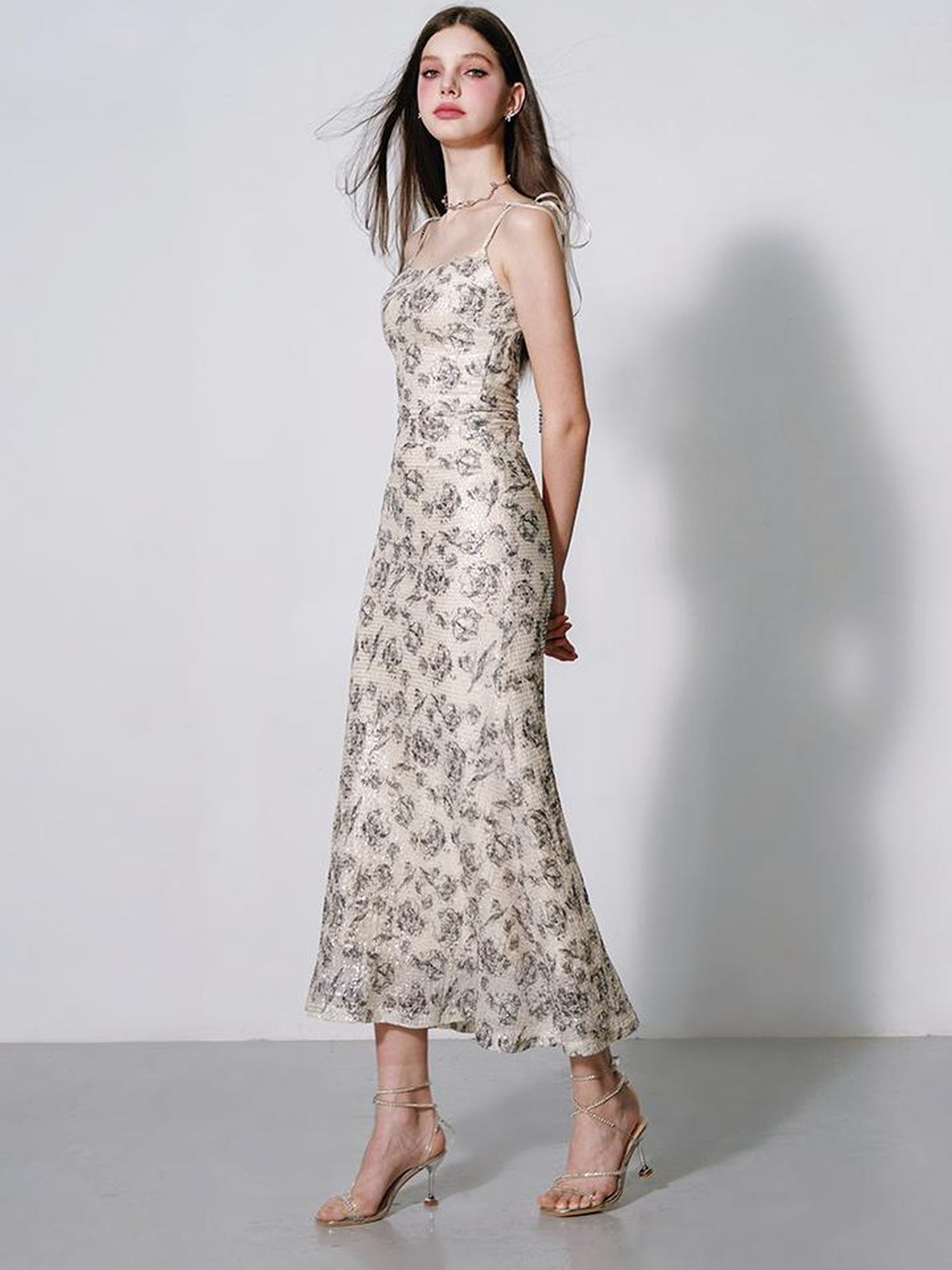 AFTADAWN Glimmering Sequin Slinky Bodycon Slip Dress V-neck