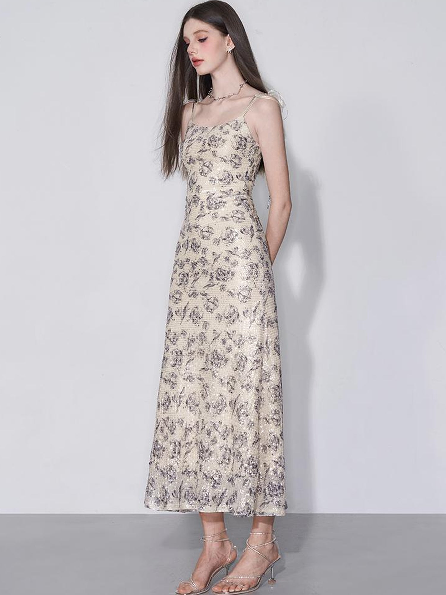 AFTADAWN Glimmering Sequin Slinky Bodycon Slip Dress V-neck