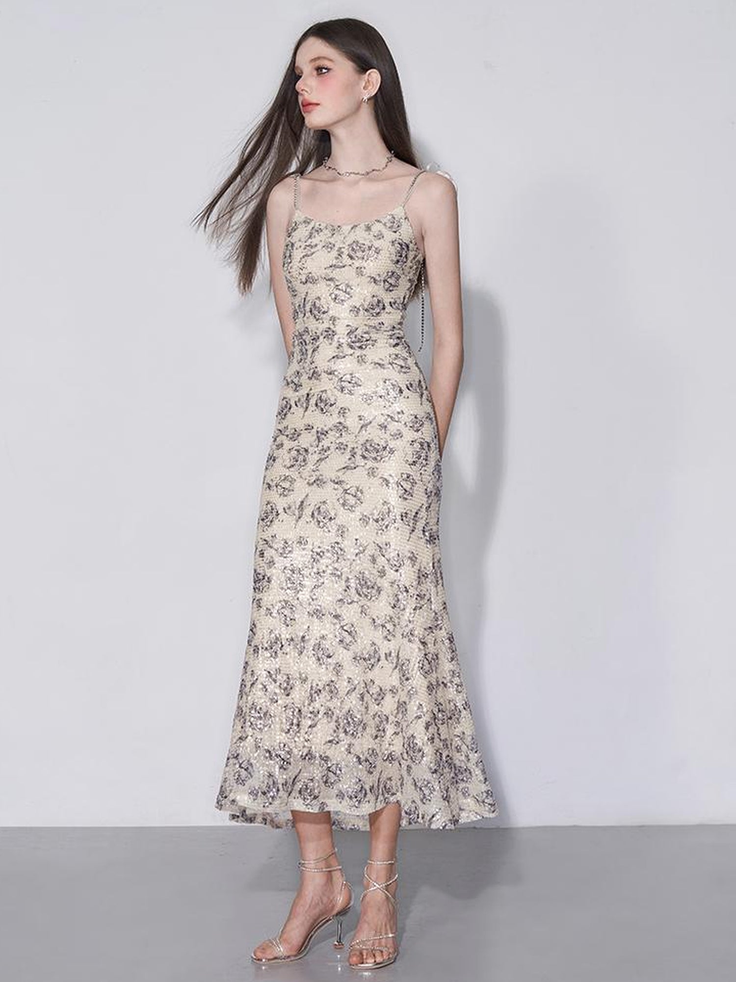 AFTADAWN Glimmering Sequin Slinky Bodycon Slip Dress V-neck